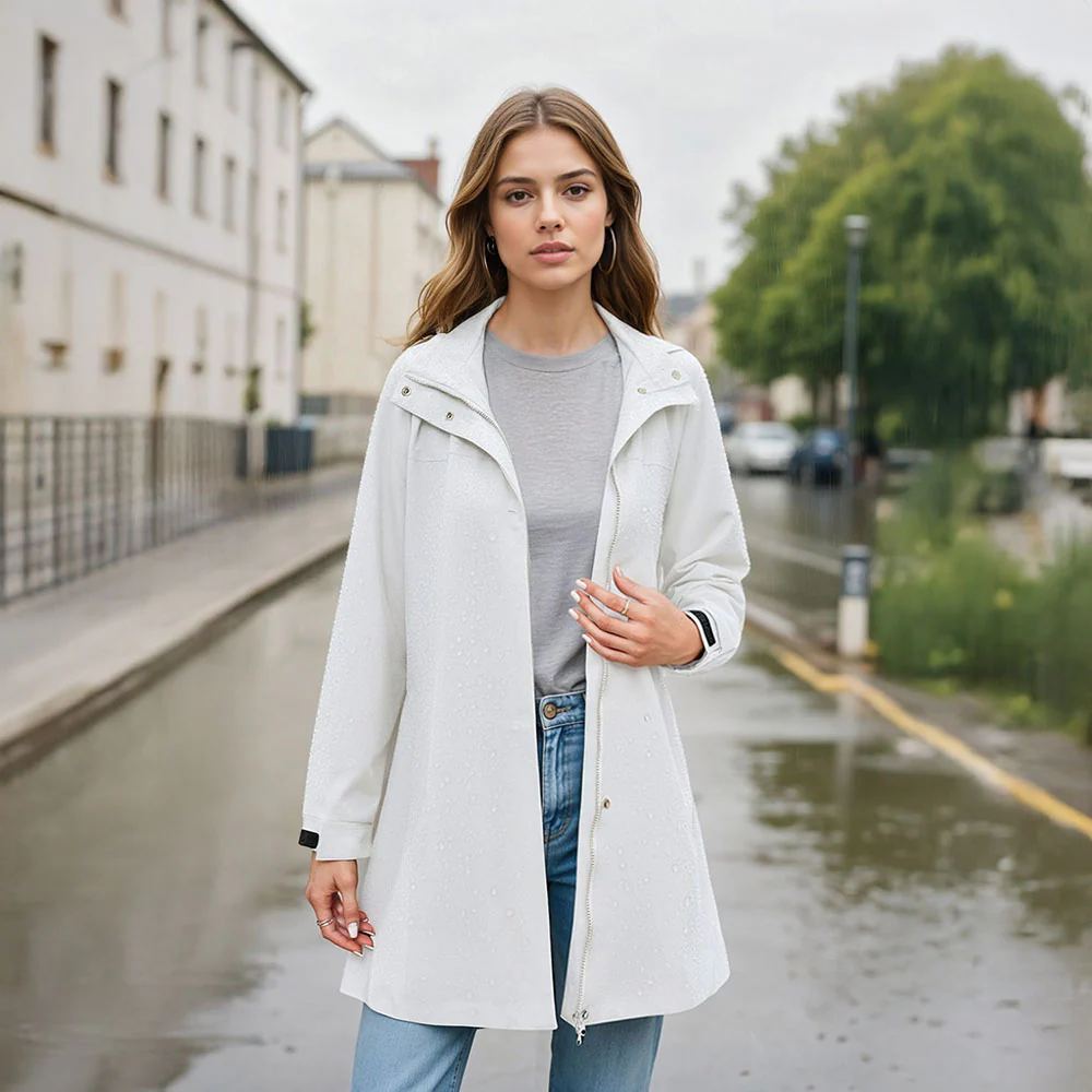 Long Trench Coat with Detachable Hood