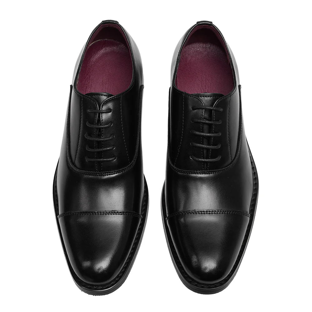 Low-Top Lace-Up Leather Dress Shoes With Pointed Toe - Black - Image 6