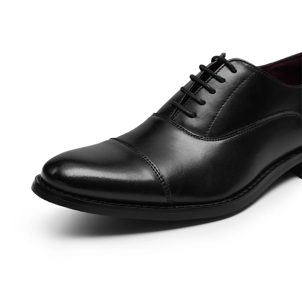 Low-Top Lace-Up Leather Dress Shoes With Pointed Toe - Black - Image 7