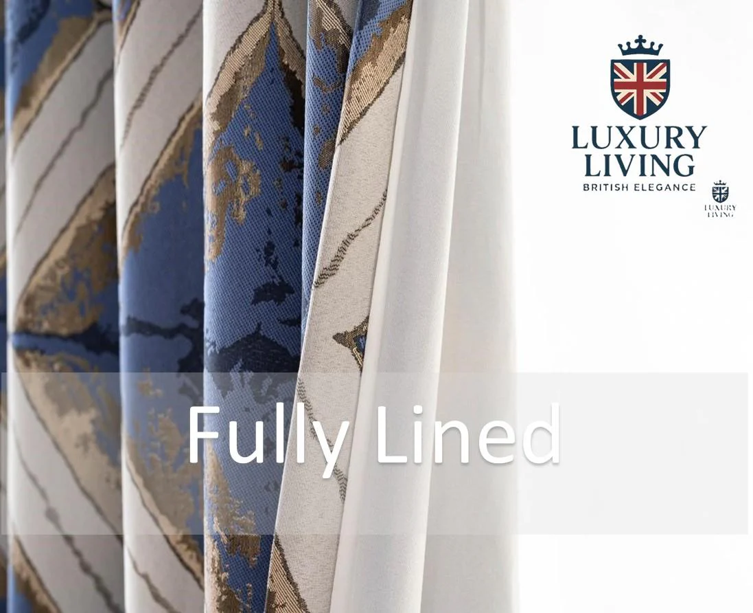 Luxury Diamond Jacquard Fully Lined Ring Top Curtains with Metallic Thread Blue/Gold - Image 3