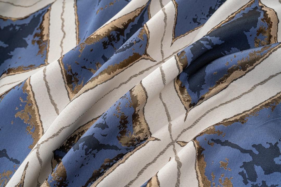 Luxury Diamond Jacquard Fully Lined Ring Top Curtains with Metallic Thread Blue/Gold - Image 7