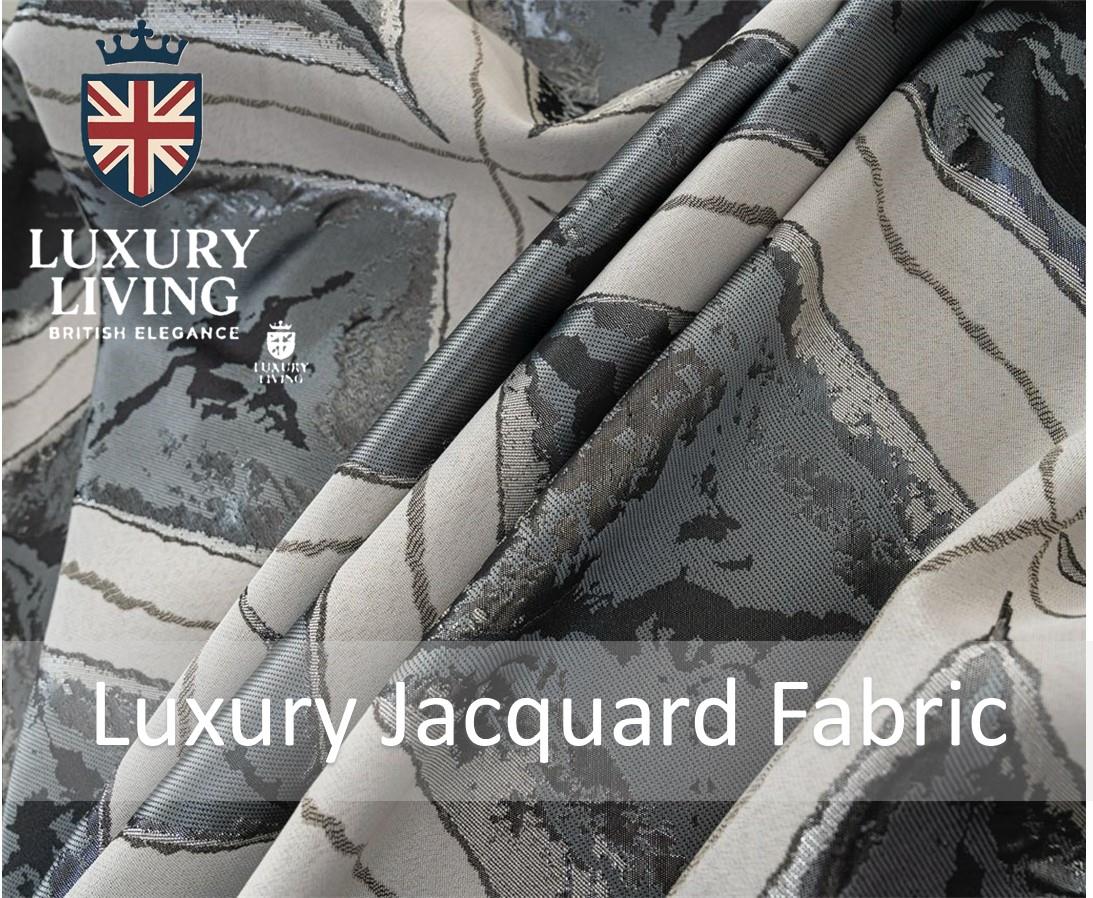 Luxury Diamond Jacquard Fully Lined Ring Top Curtains with Metallic Thread Charcoal/Silver - Image 2