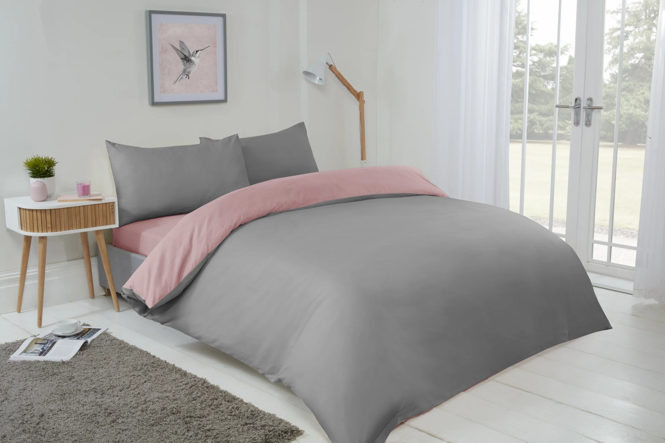 Lyla Reversible Duvet Set in Blush Pink /Grey - Image 3
