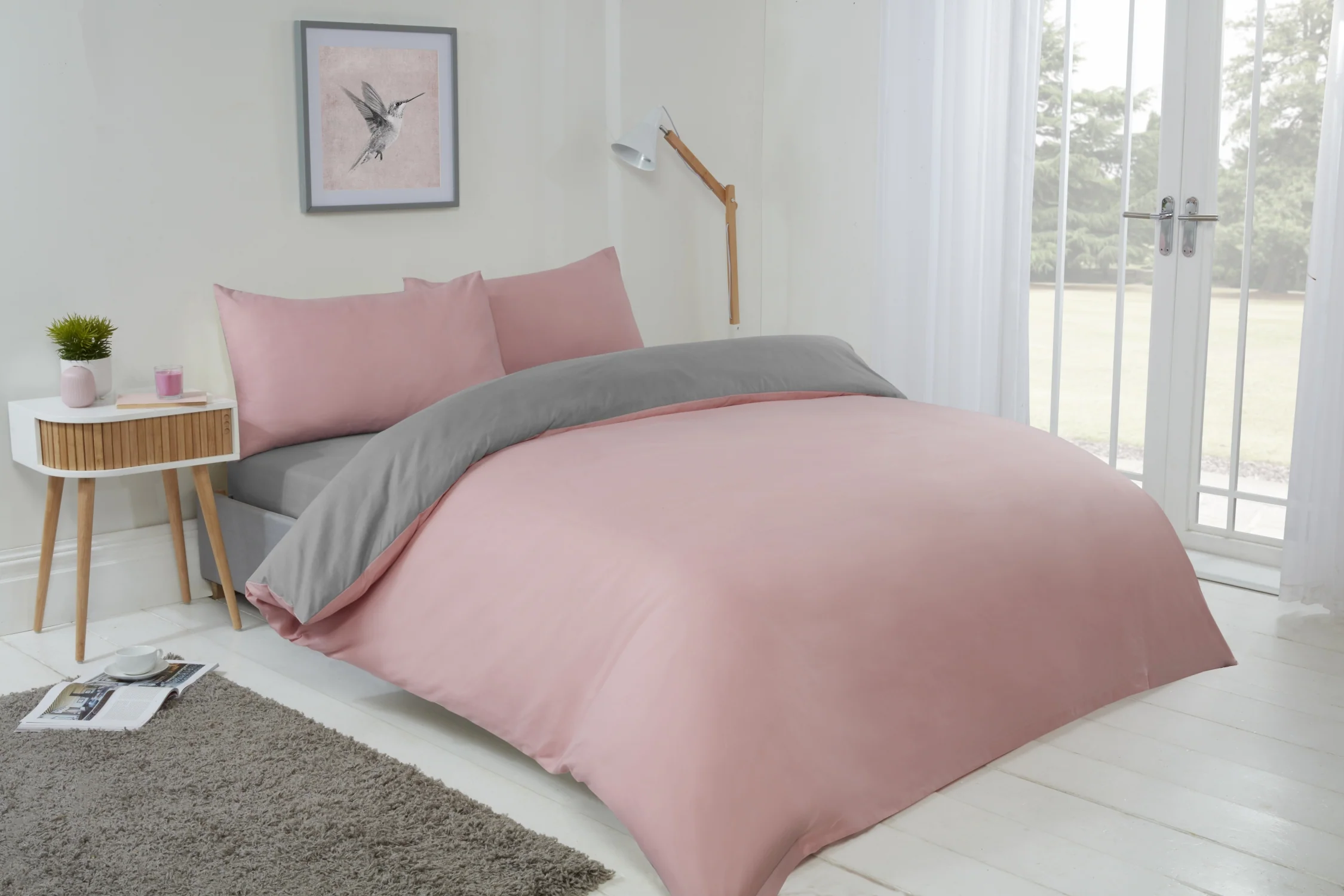 Lyla Reversible Duvet Set in Blush Pink /Grey - Image 4