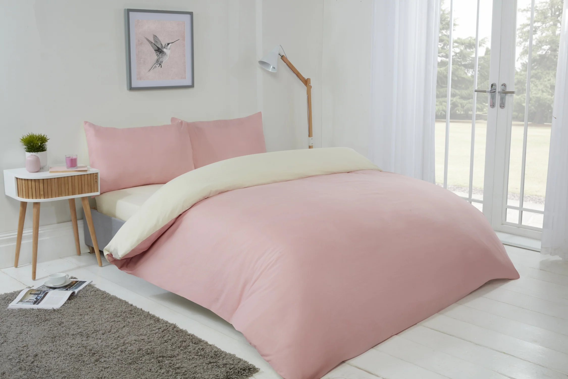 Lyla Reversible Duvet Set in Cream/Blush Pink - Image 3