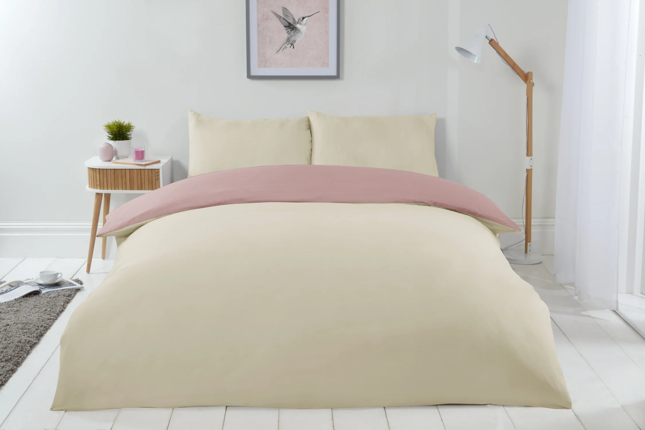 Lyla Reversible Duvet Set in Cream/Blush Pink - Image 4