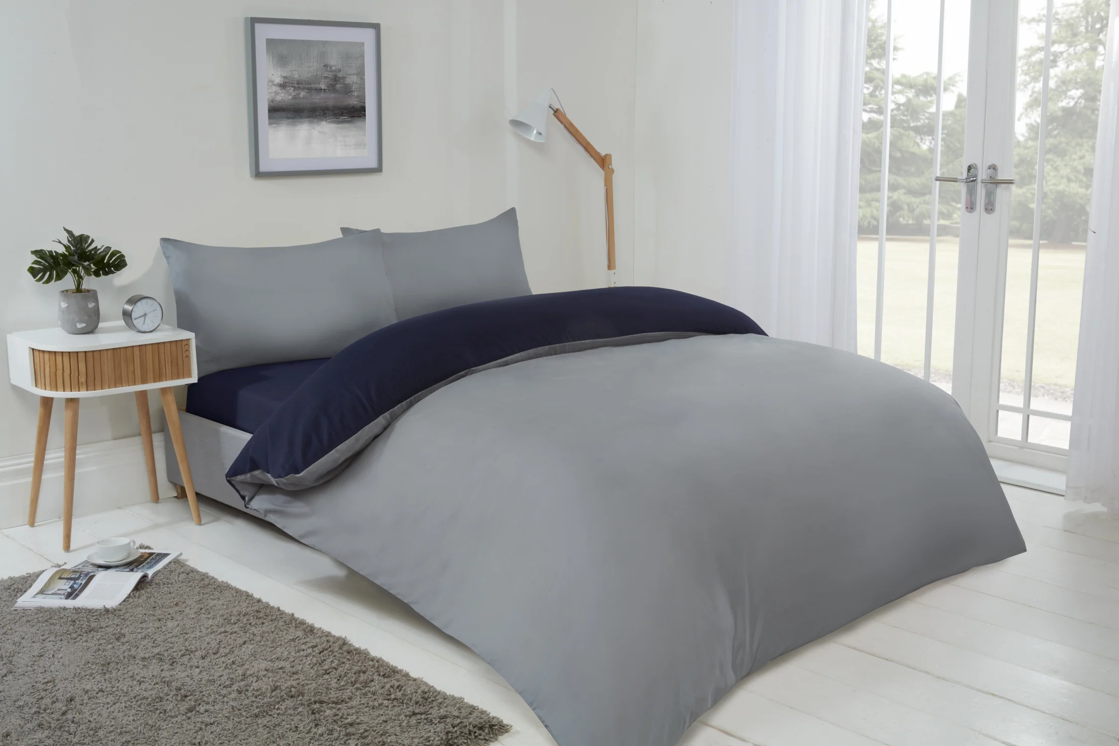 Lyla Reversible Duvet Set in Navy/Grey - Image 3
