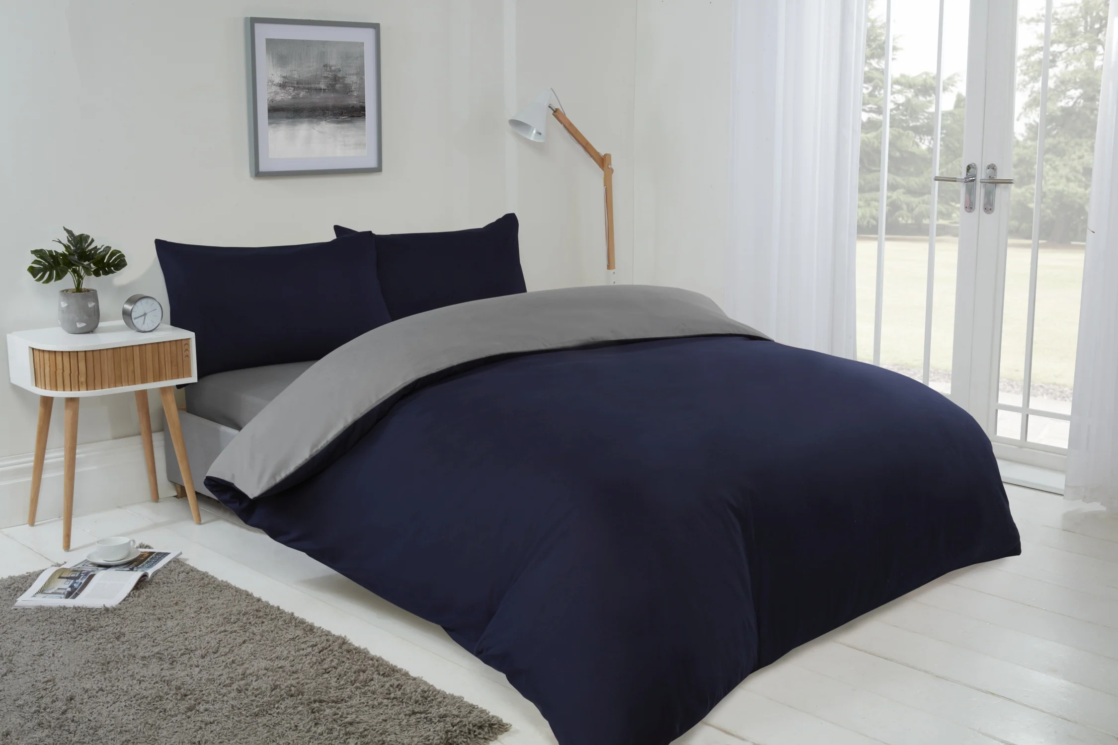 Lyla Reversible Duvet Set in Navy/Grey - Image 4
