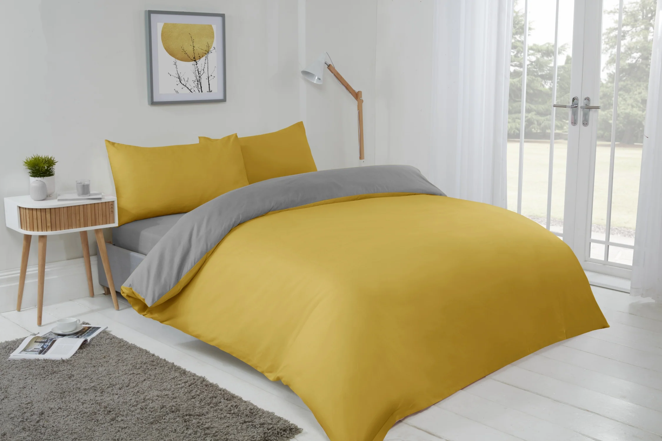Lyla Reversible Duvet Set in Ochre/Grey - Image 3