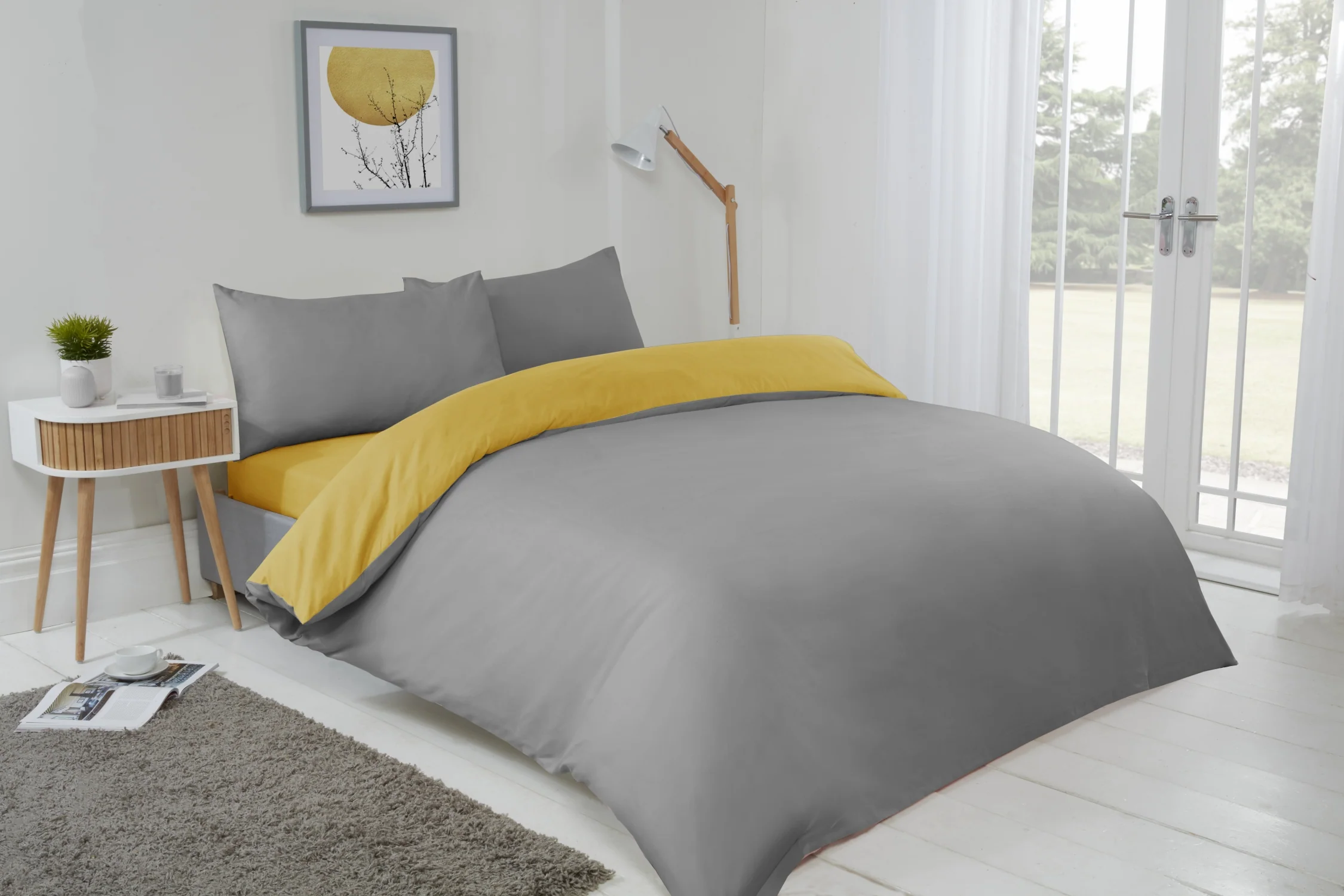 Lyla Reversible Duvet Set in Ochre/Grey - Image 4