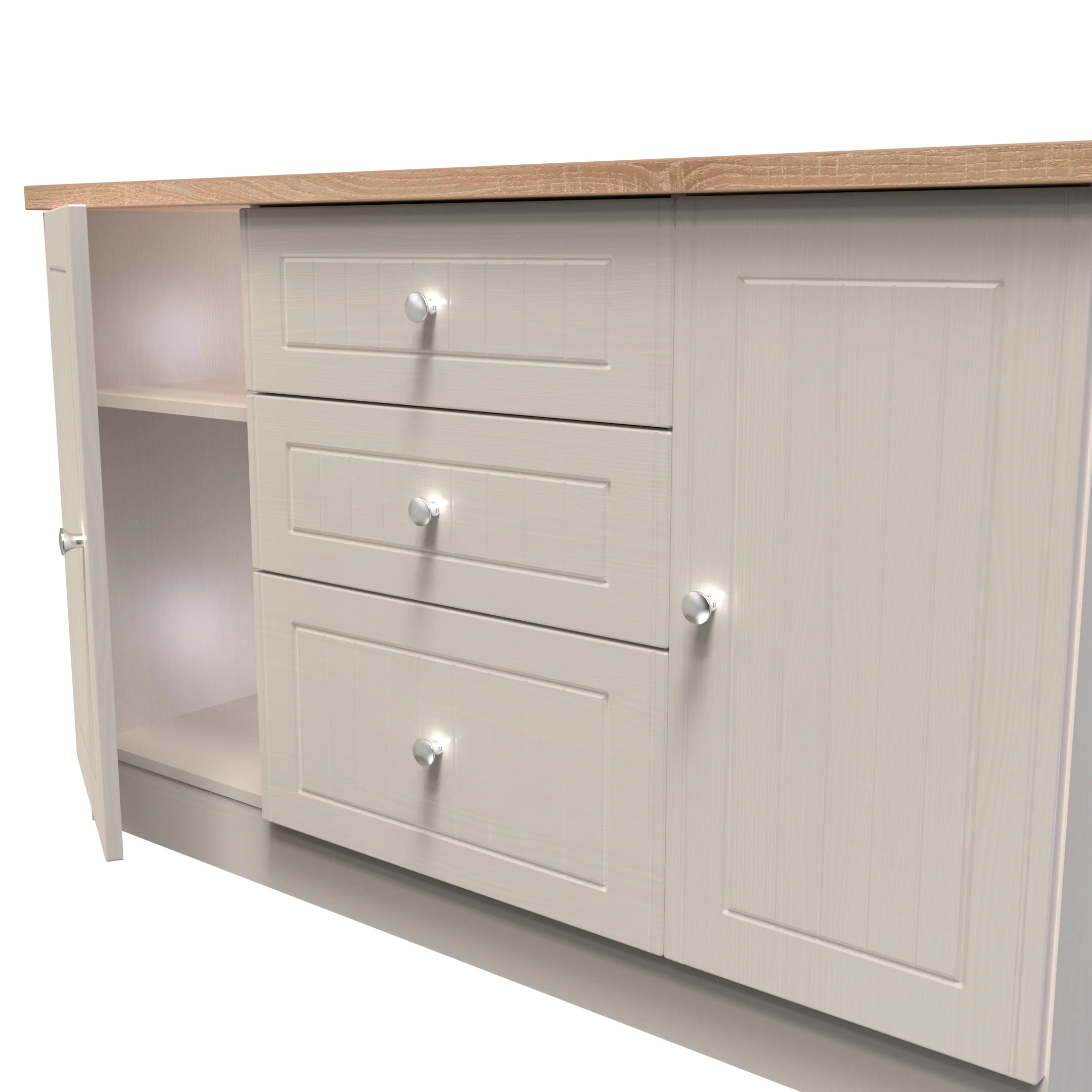 Lynton Ready Assembled 2 Door 3 Drawer Sideboard In Kashmir Ash & Bardolino Oak - Image 5
