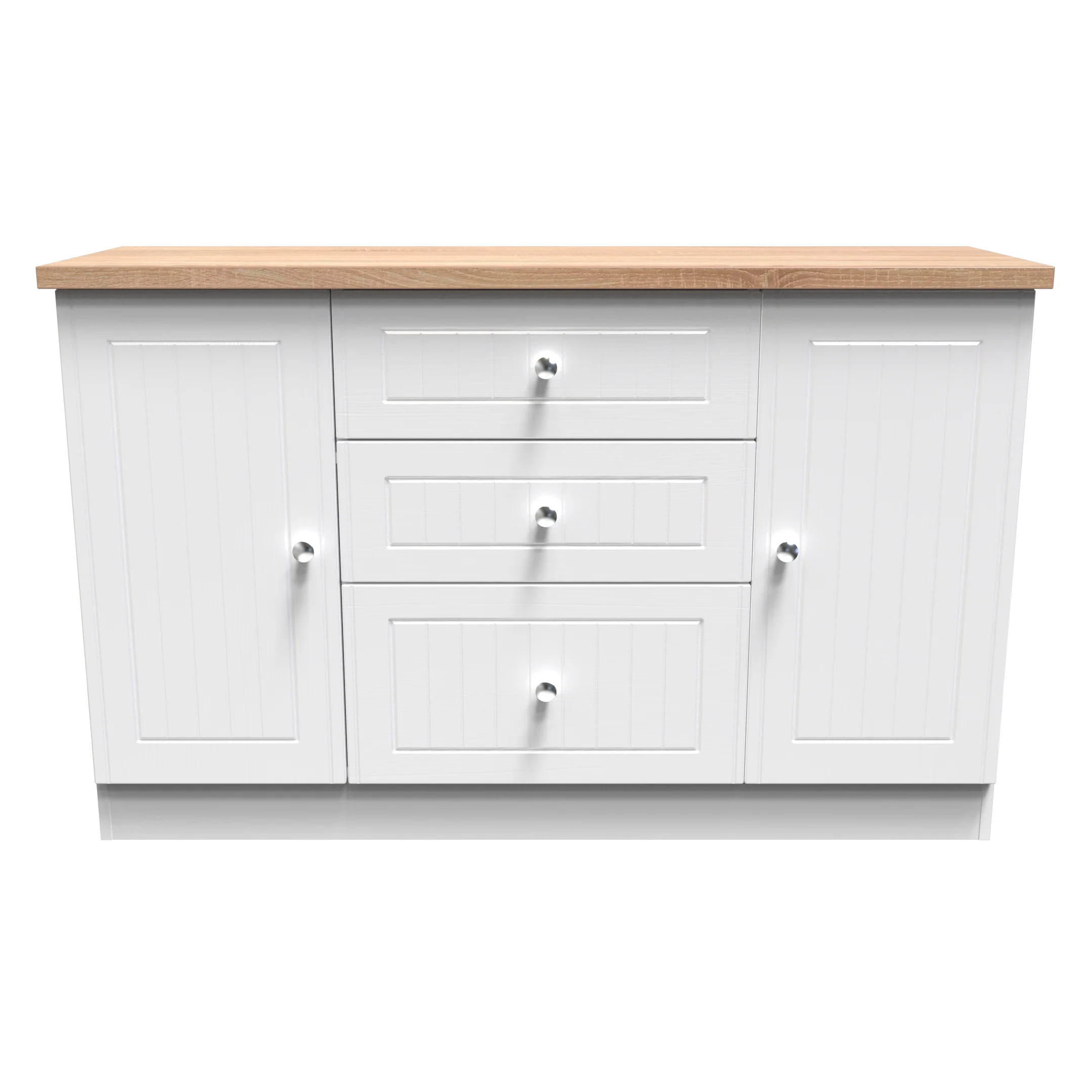 Lynton Ready Assembled 2 Door 3 Drawer Sideboard In Porcelain Ash & Bardolino Oak