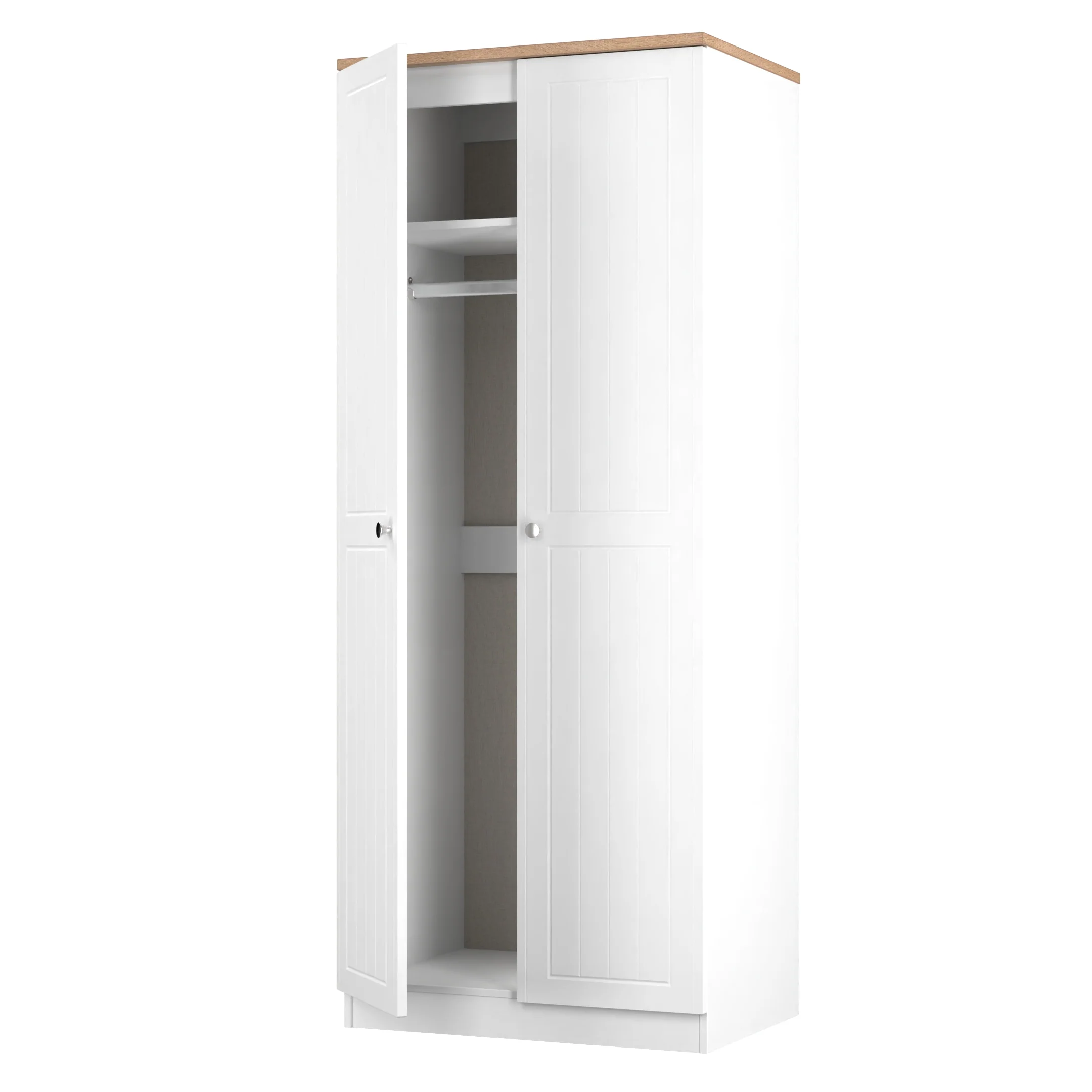 Lynton Ready Assembled 2 Door Wardrobe In Porcelain Ash & Bardolino Oak - Image 6