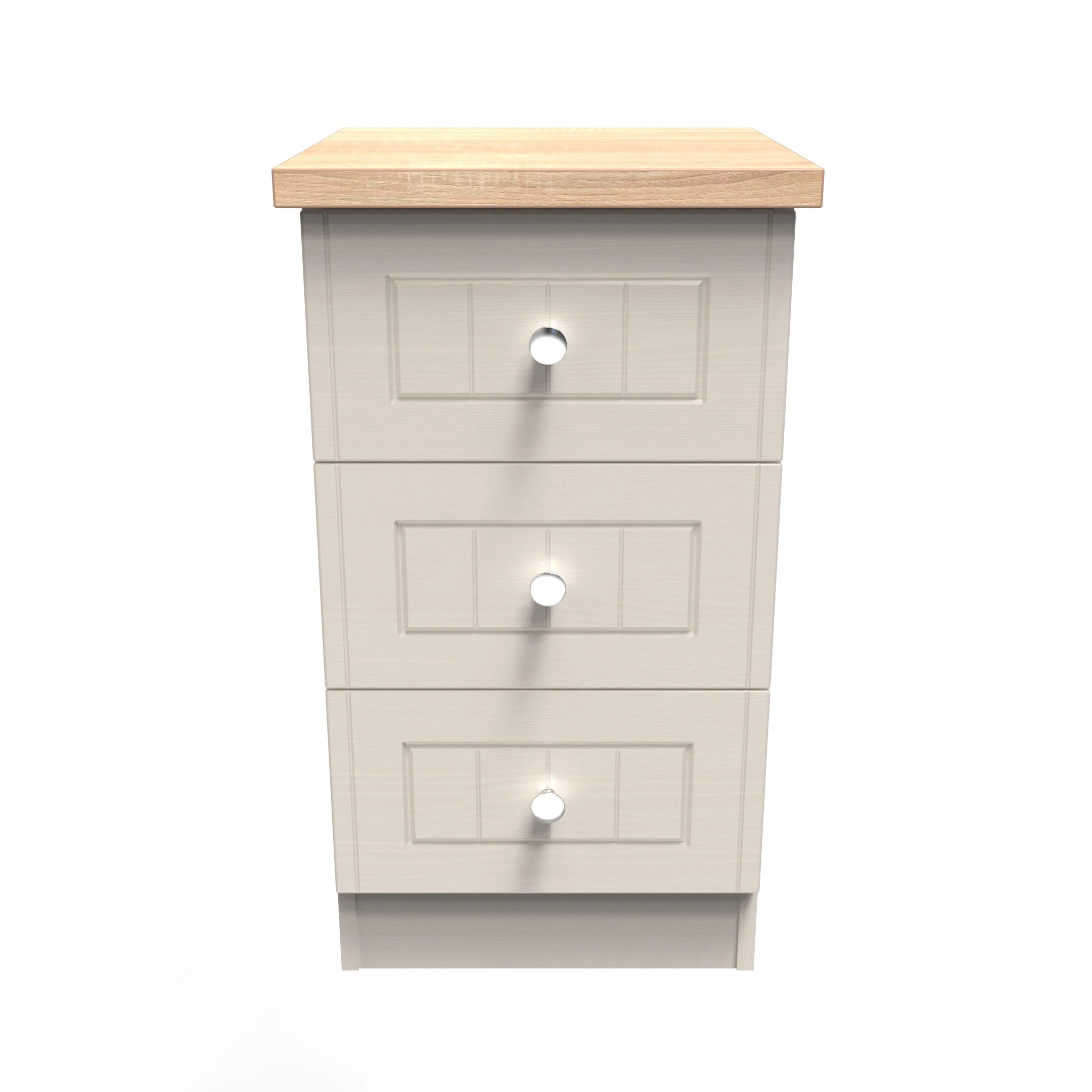 Lynton Ready Assembled 3 Drawer Bedside Cabinet In Kashmir Ash & Bardolino Oak