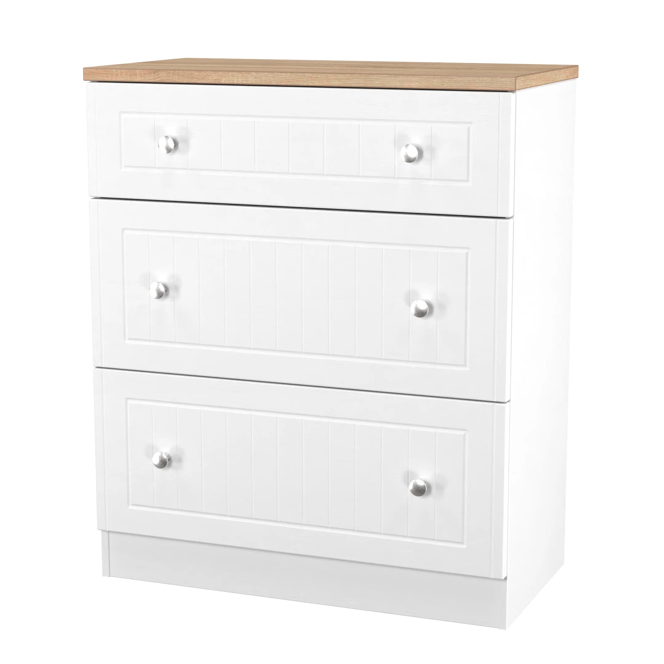 Lynton Ready Assembled 3 Drawer Deep Chest In Porcelain Ash & Bardolino Oak - Image 4