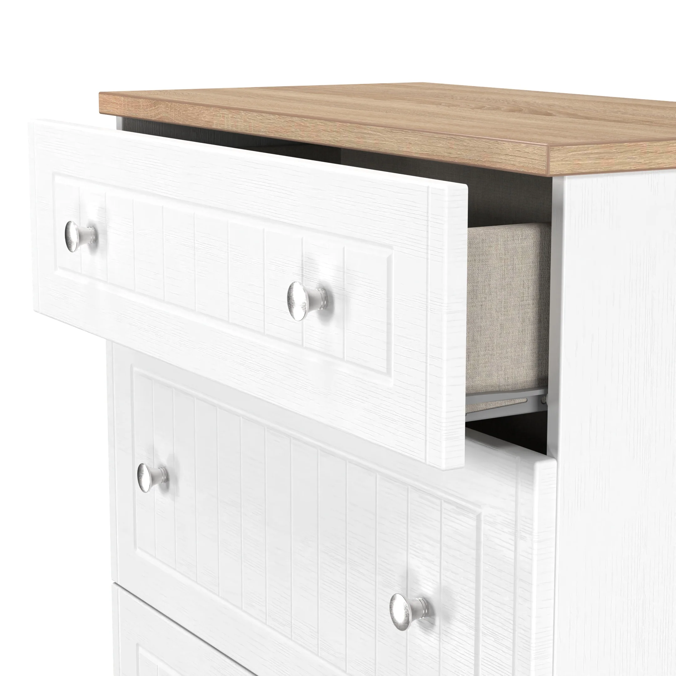 Lynton Ready Assembled 3 Drawer Deep Chest In Porcelain Ash & Bardolino Oak - Image 6