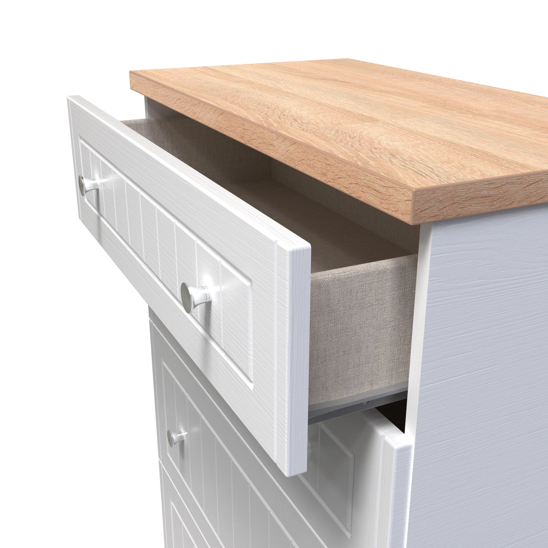 Lynton Ready Assembled 4 Drawer Deep Chest In Porcelain Ash & Bardolino Oak - Image 5