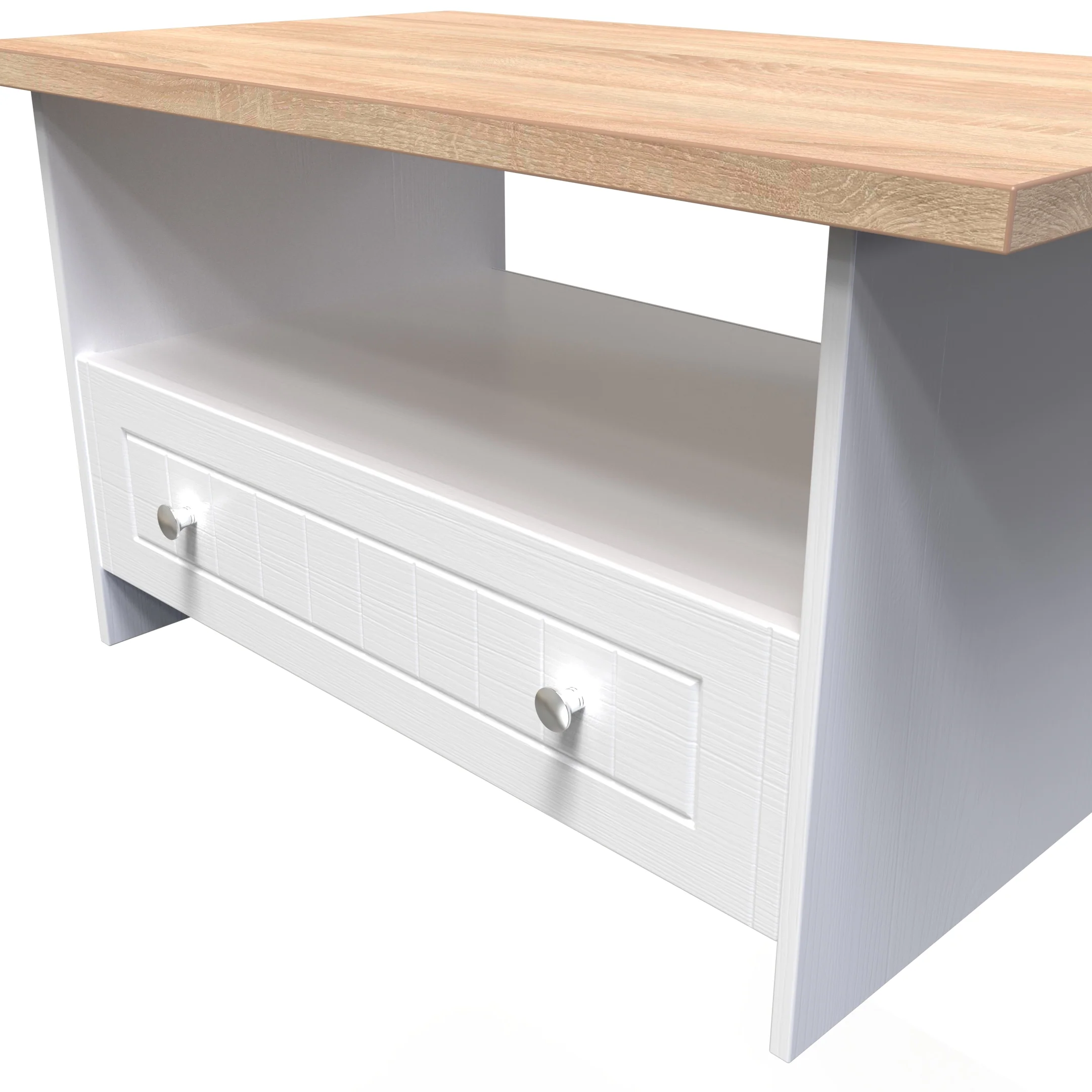 Lynton Ready Assembled Bottom Drawer Coffee Table In Porcelain Ash & Bardolino Oak - Image 5