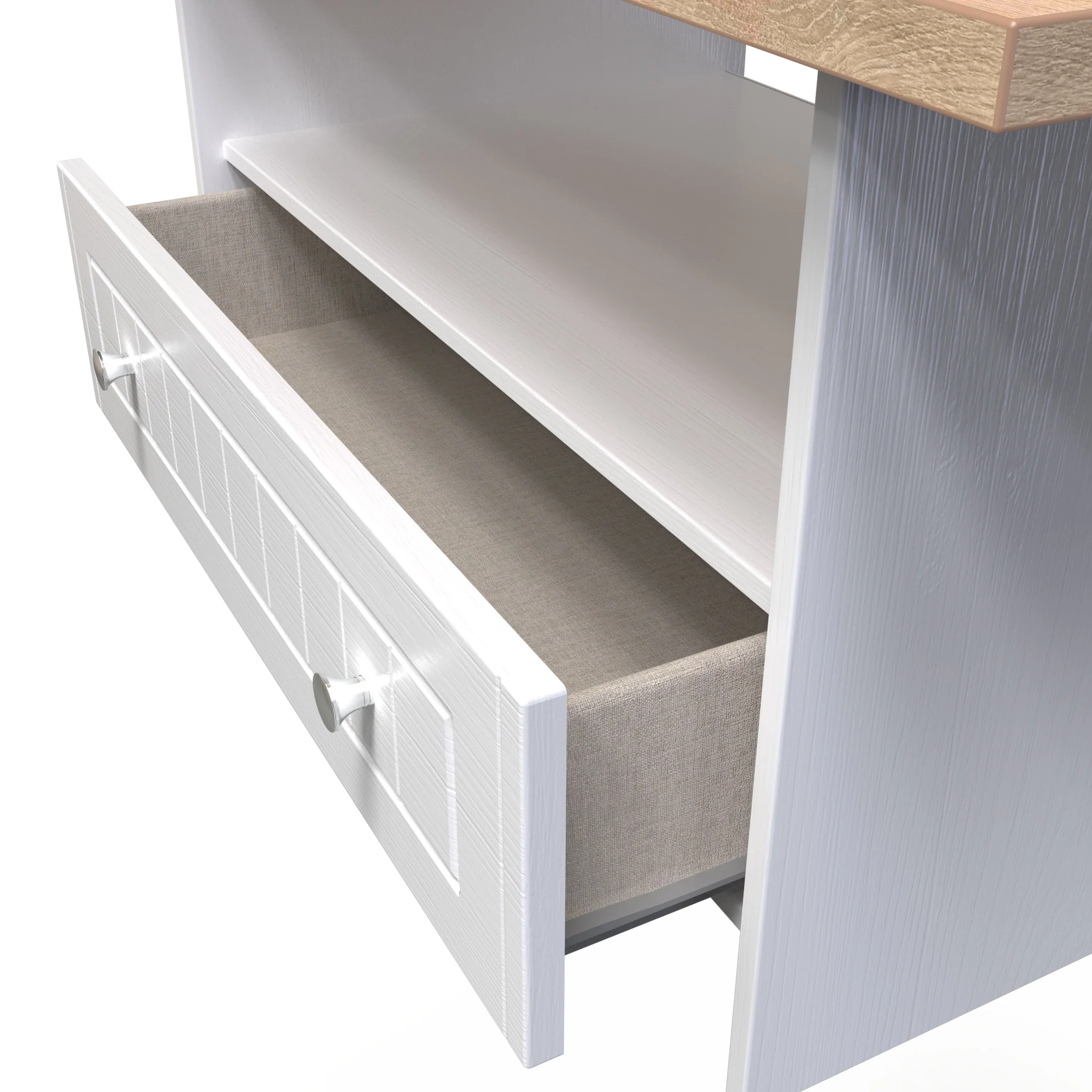 Lynton Ready Assembled Bottom Drawer Coffee Table In Porcelain Ash & Bardolino Oak - Image 6
