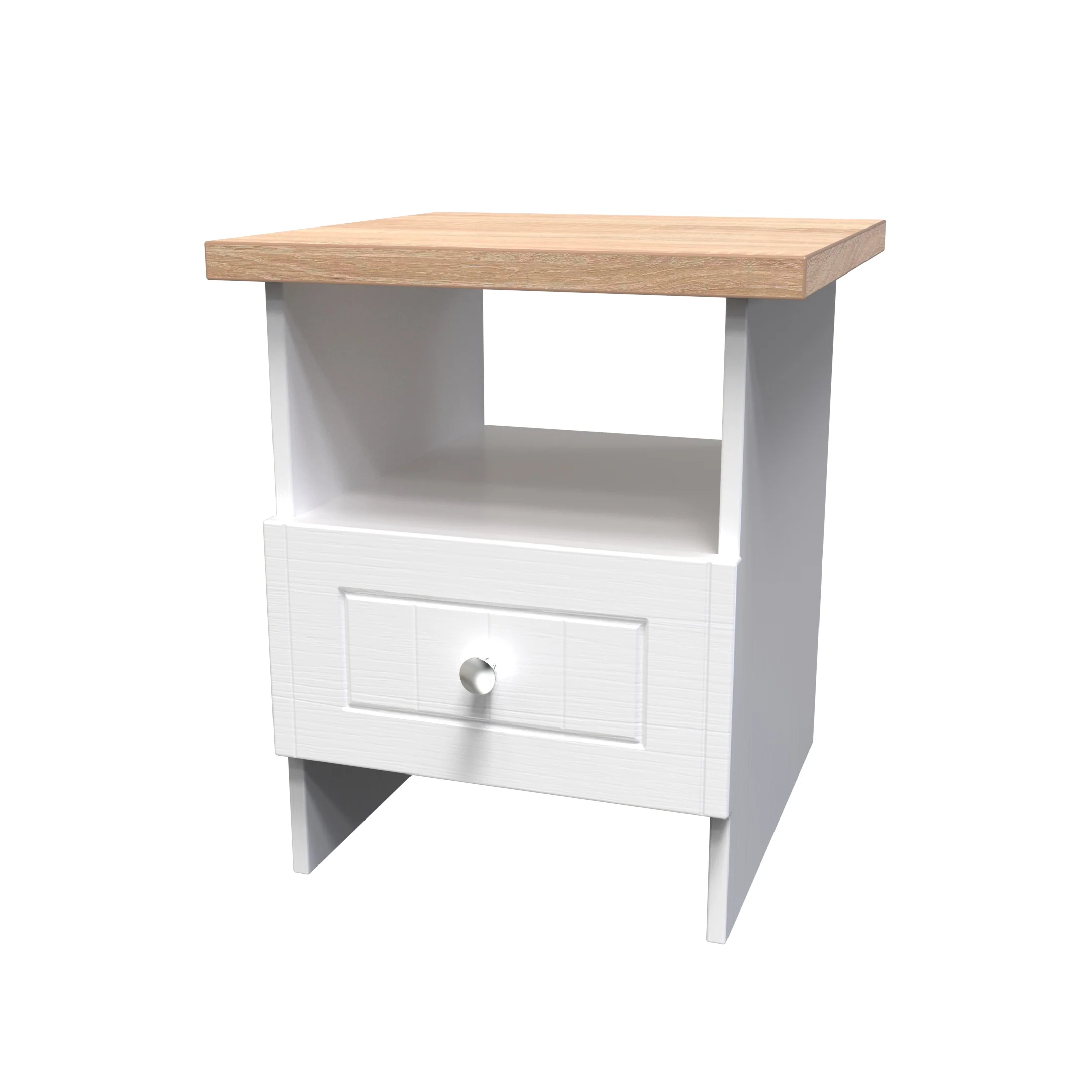 Lynton Ready Assembled Bottom Drawer Lamp Table In Porcelain Ash & Bardolino Oak - Image 3