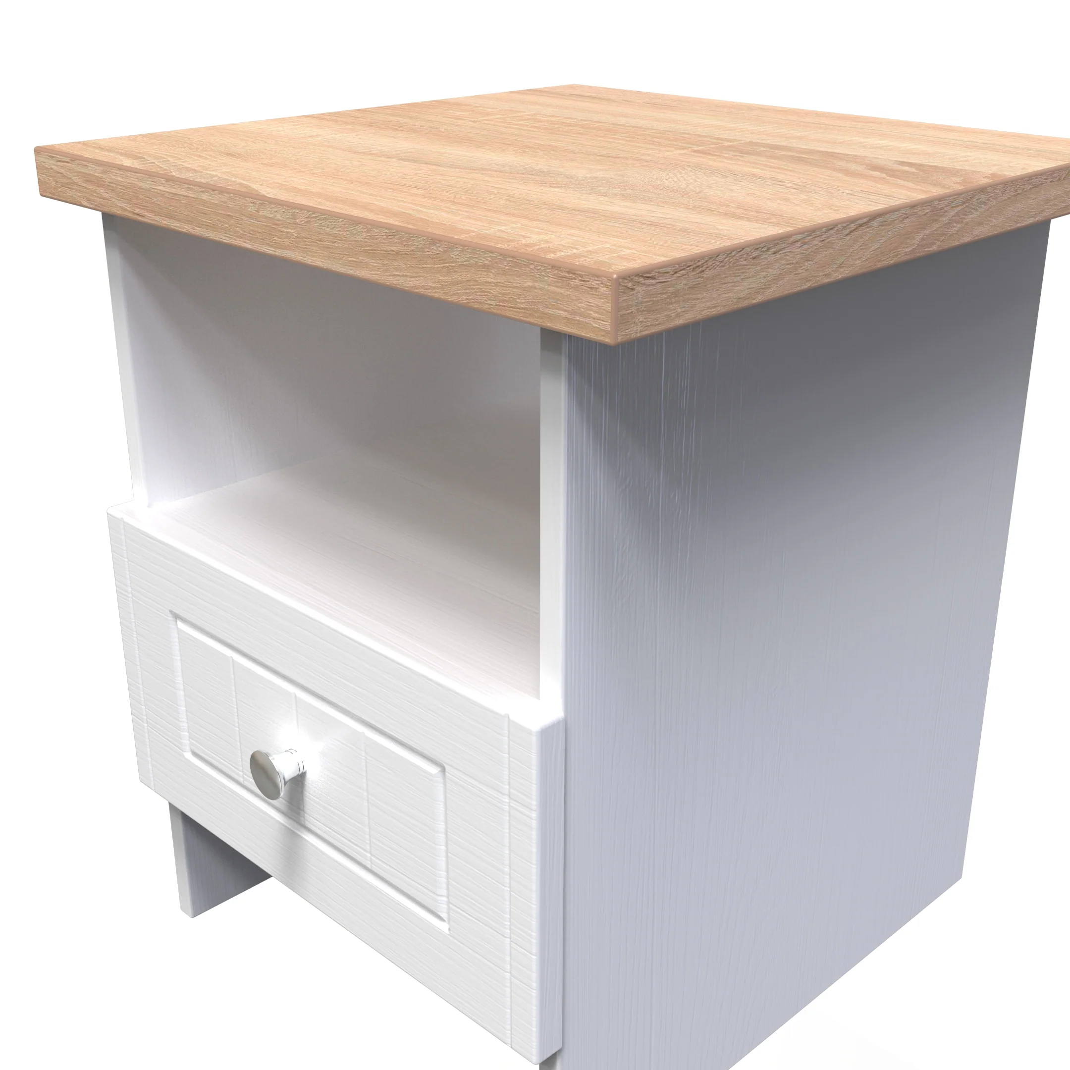 Lynton Ready Assembled Bottom Drawer Lamp Table In Porcelain Ash & Bardolino Oak - Image 4
