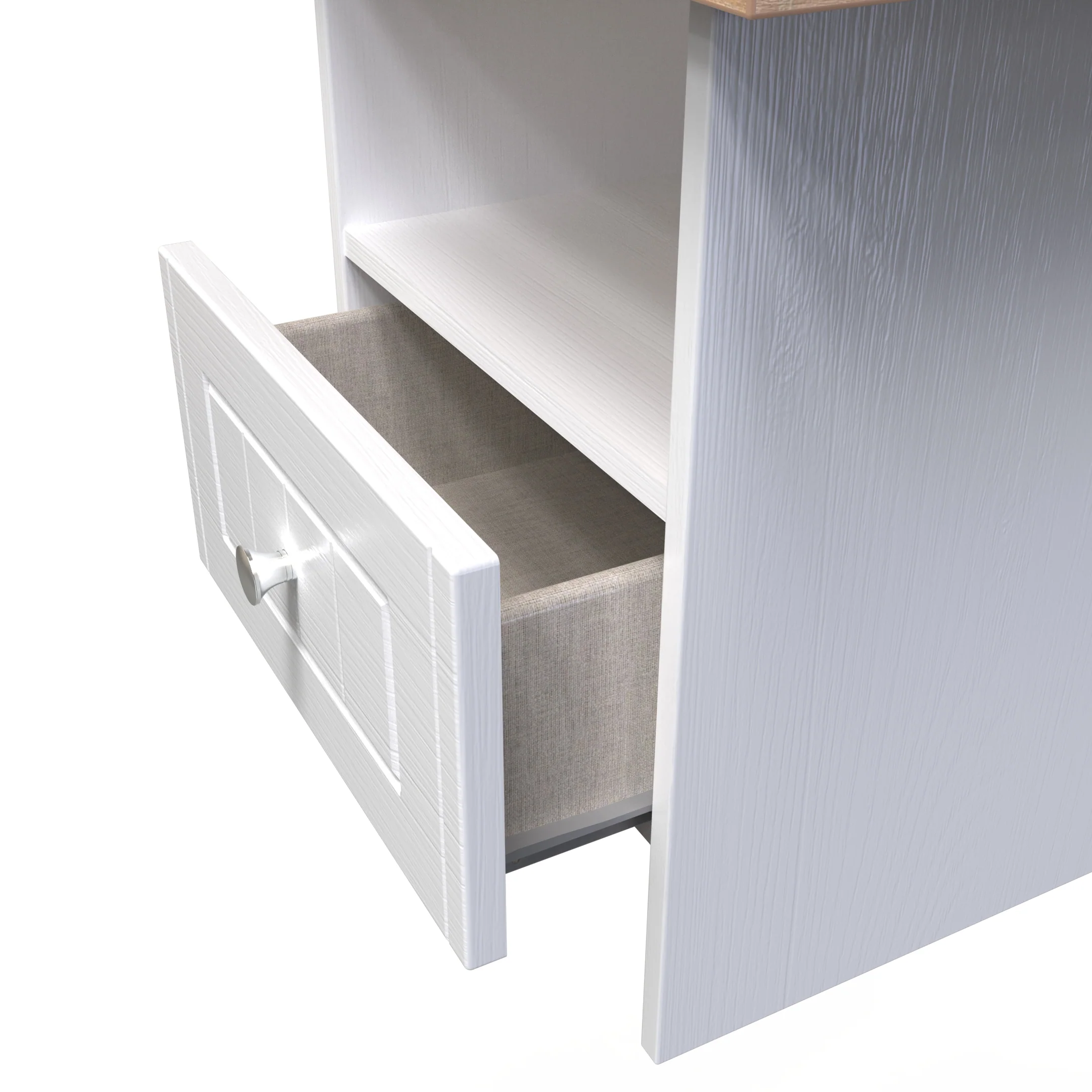 Lynton Ready Assembled Bottom Drawer Lamp Table In Porcelain Ash & Bardolino Oak - Image 5