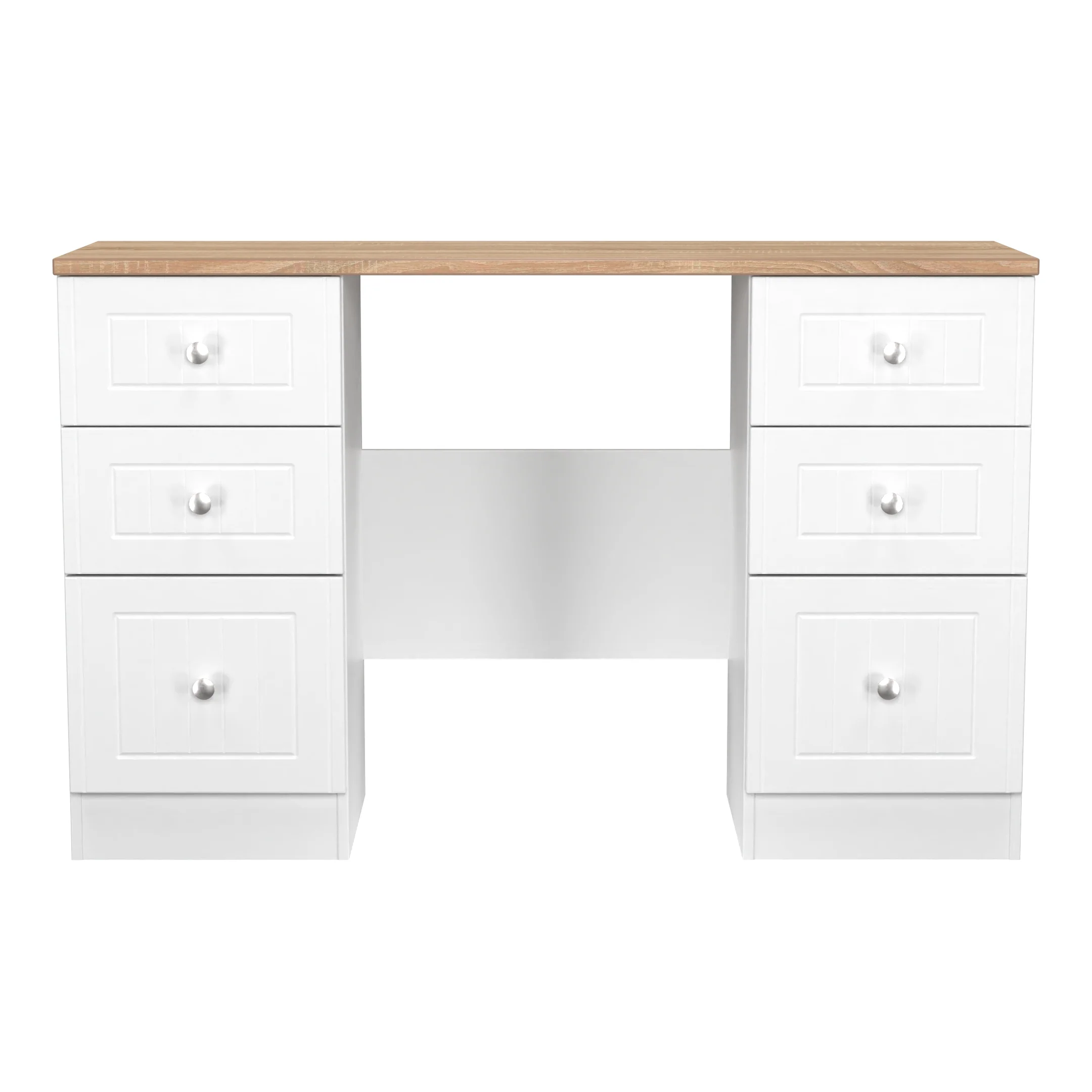 Lynton Ready Assembled Double Pedestal Desk In Porcelain Ash & Bardolino Oak - Image 2