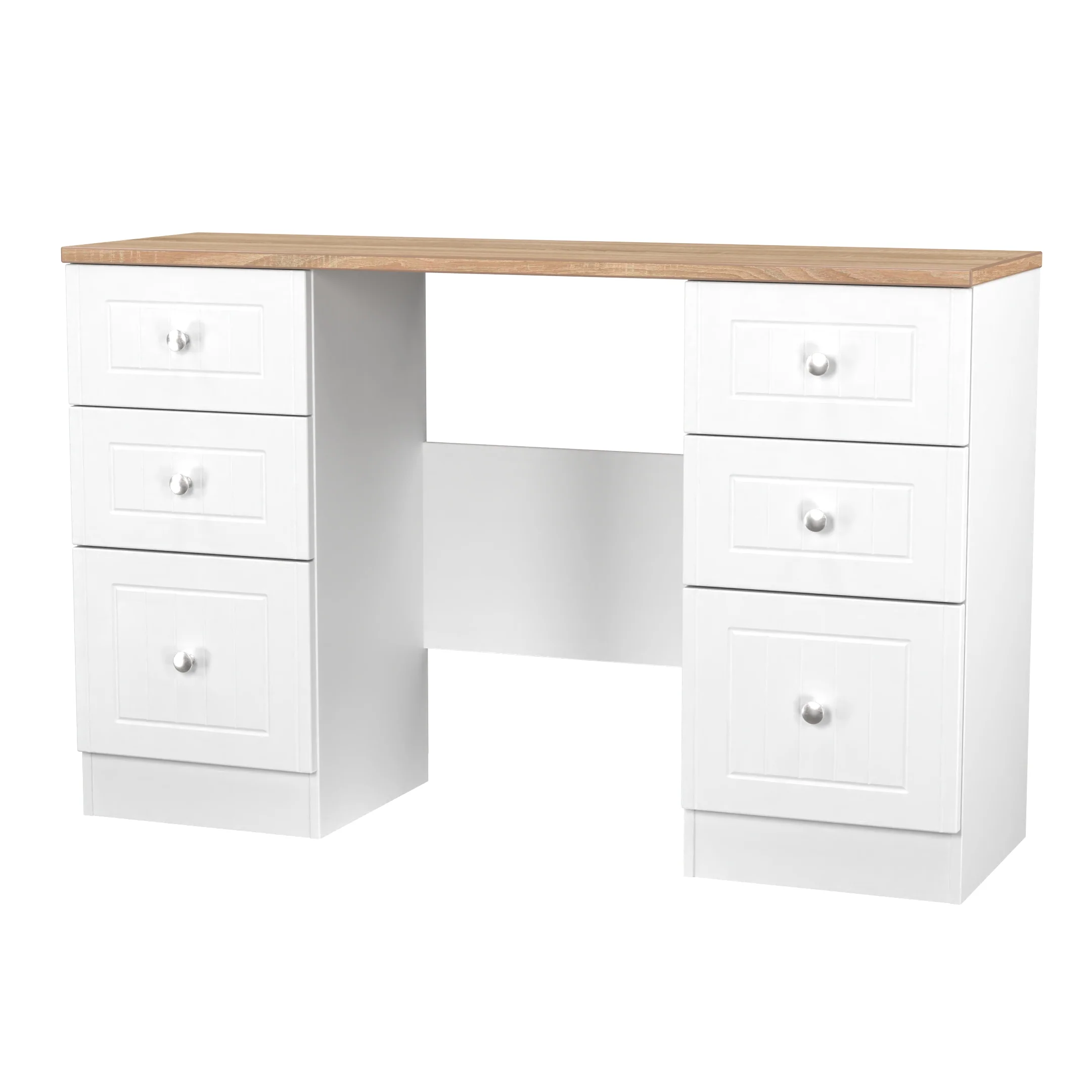 Lynton Ready Assembled Double Pedestal Desk In Porcelain Ash & Bardolino Oak - Image 4