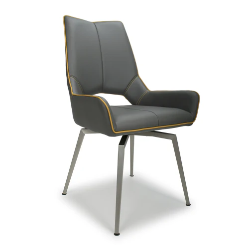 Mako Swivel Leather Effect Graphite Grey Dining Chair - Set Of 2