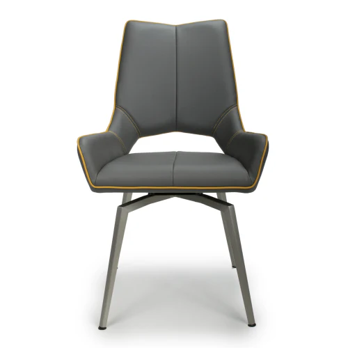 Mako Swivel Leather Effect Graphite Grey Dining Chair - Set Of 2 - Image 4