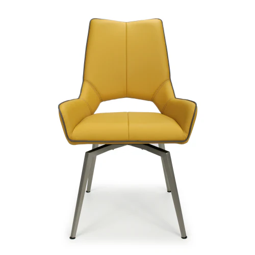 Mako Swivel Leather Effect Yellow Dining Chair - Set Of 2 - Image 11