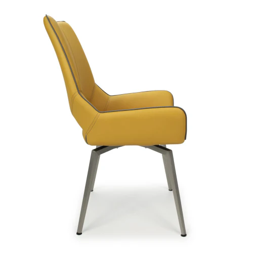 Mako Swivel Leather Effect Yellow Dining Chair - Set Of 2 - Image 3