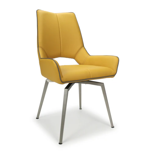 Mako Swivel Leather Effect Yellow Dining Chair - Set Of 2 - Image 8