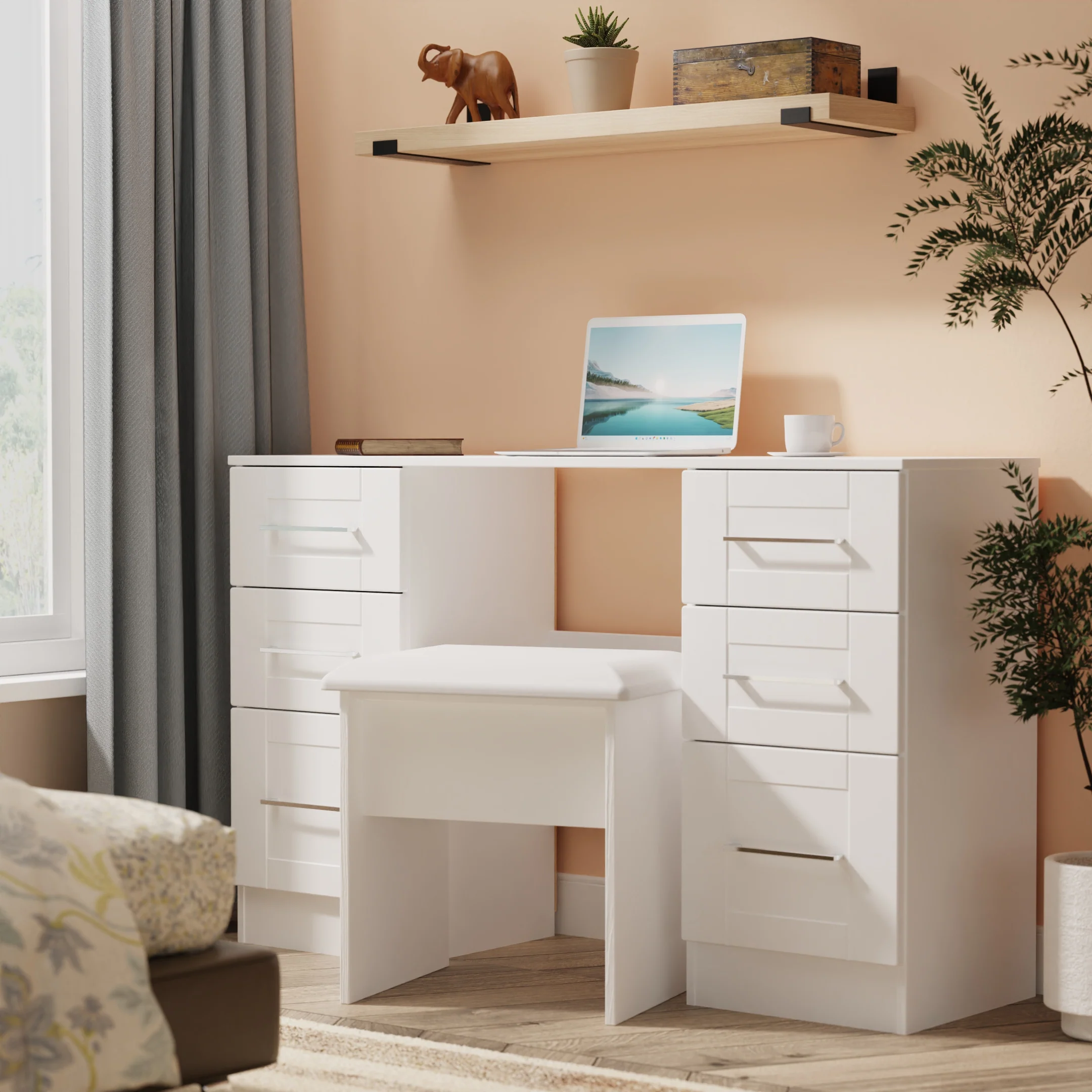 Malton Ready Assembled Double Pedestal Desk in White Ash