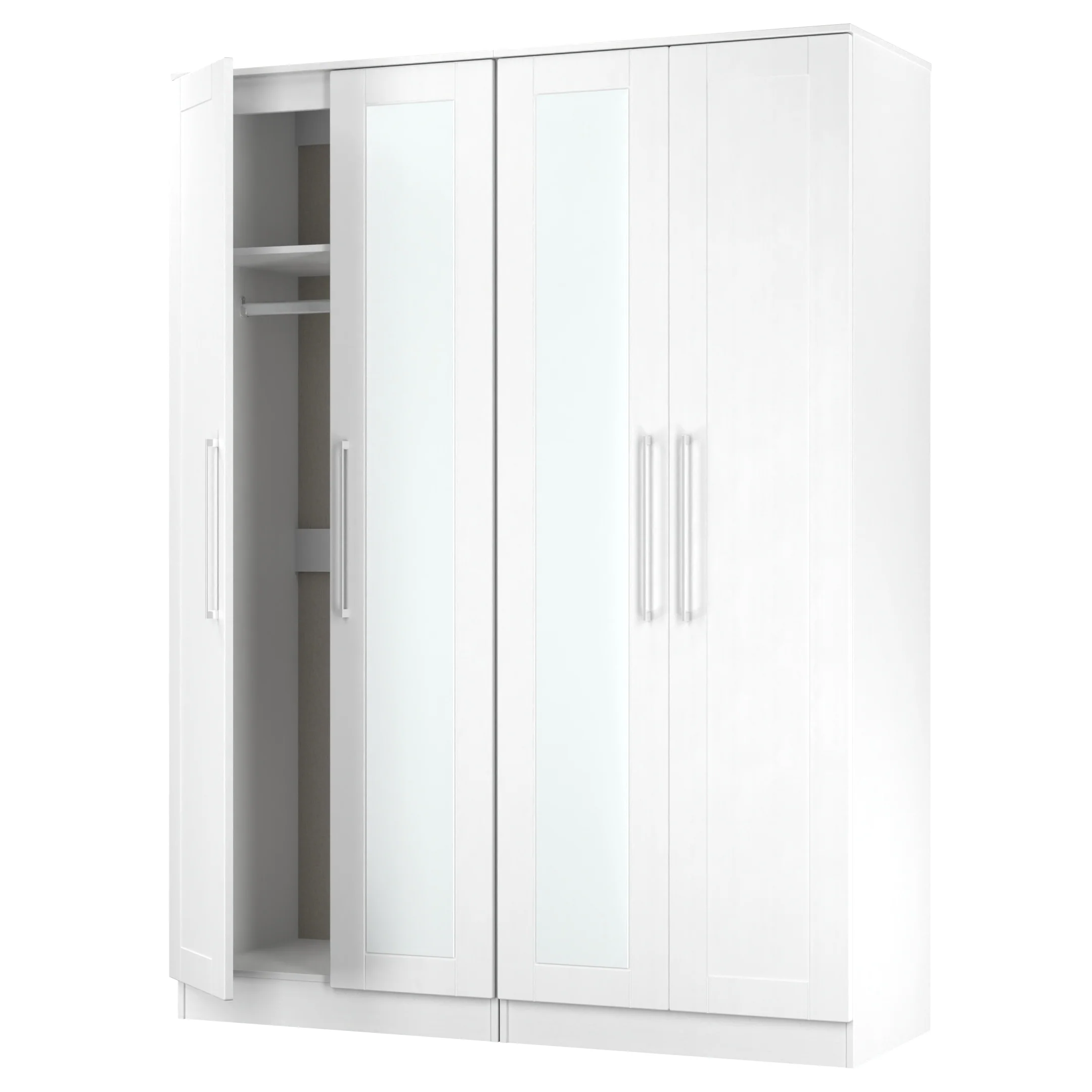 Malton Ready Assembled Tall 4 Door 2 Centre Mirrors In White Ash - Image 6