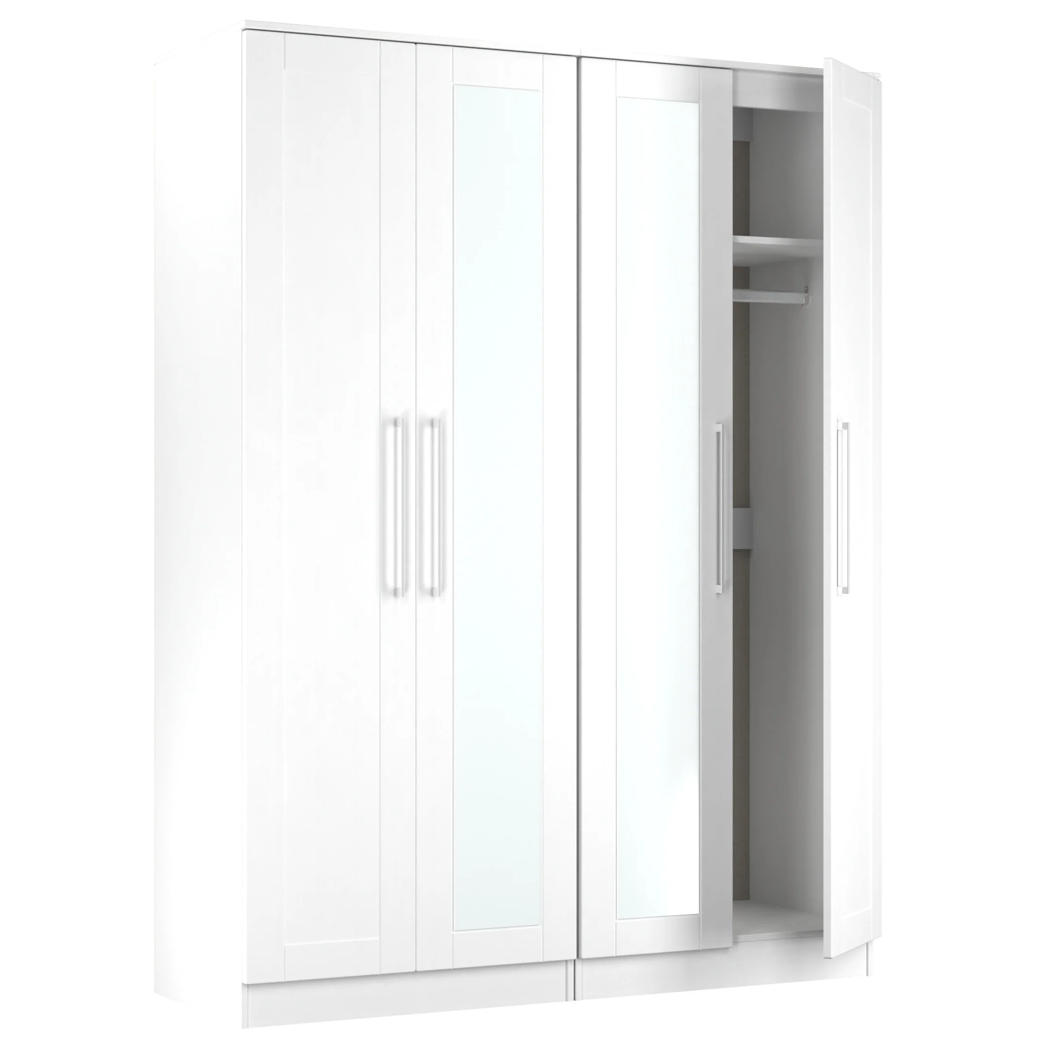Malton Ready Assembled Tall 4 Door 2 Centre Mirrors In White Ash - Image 7
