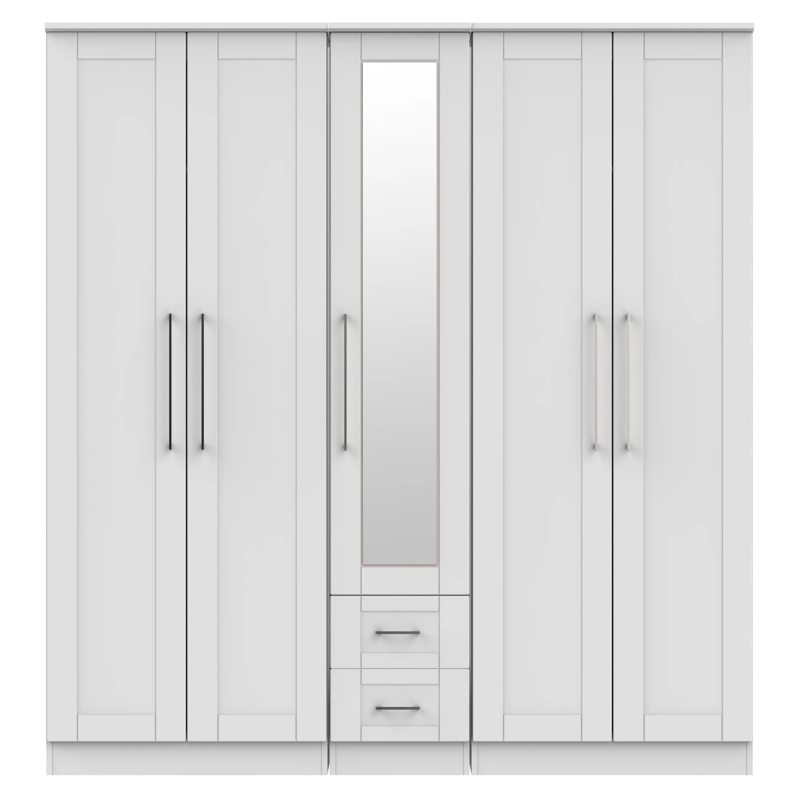 Malton Ready Assembled Tall 5 Door 2 Drawer 1 Mirror Wardrobe in Grey Ash - Image 10