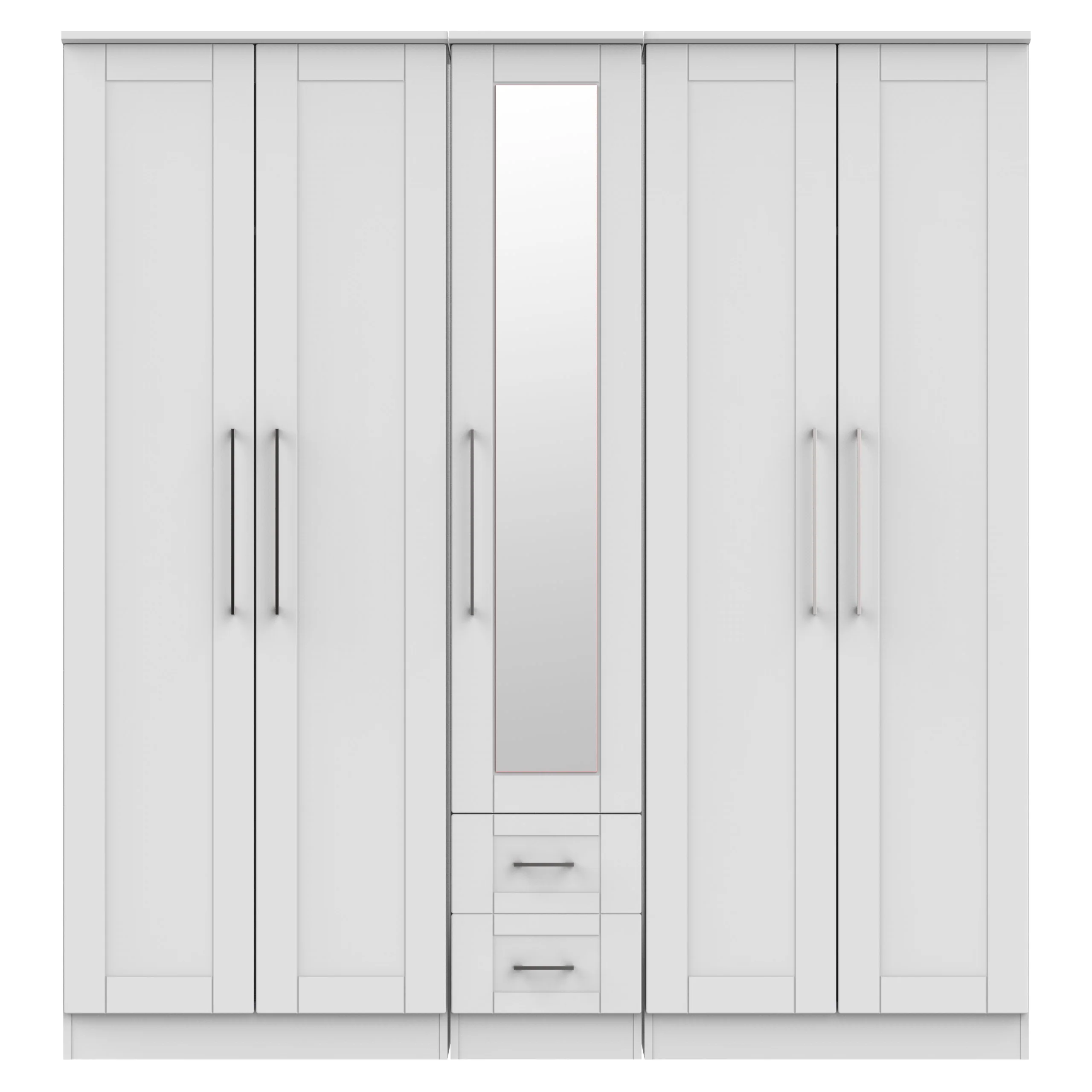 Malton Ready Assembled Tall 5 Door 2 Drawer 1 Mirror Wardrobe in Grey Ash - Image 11