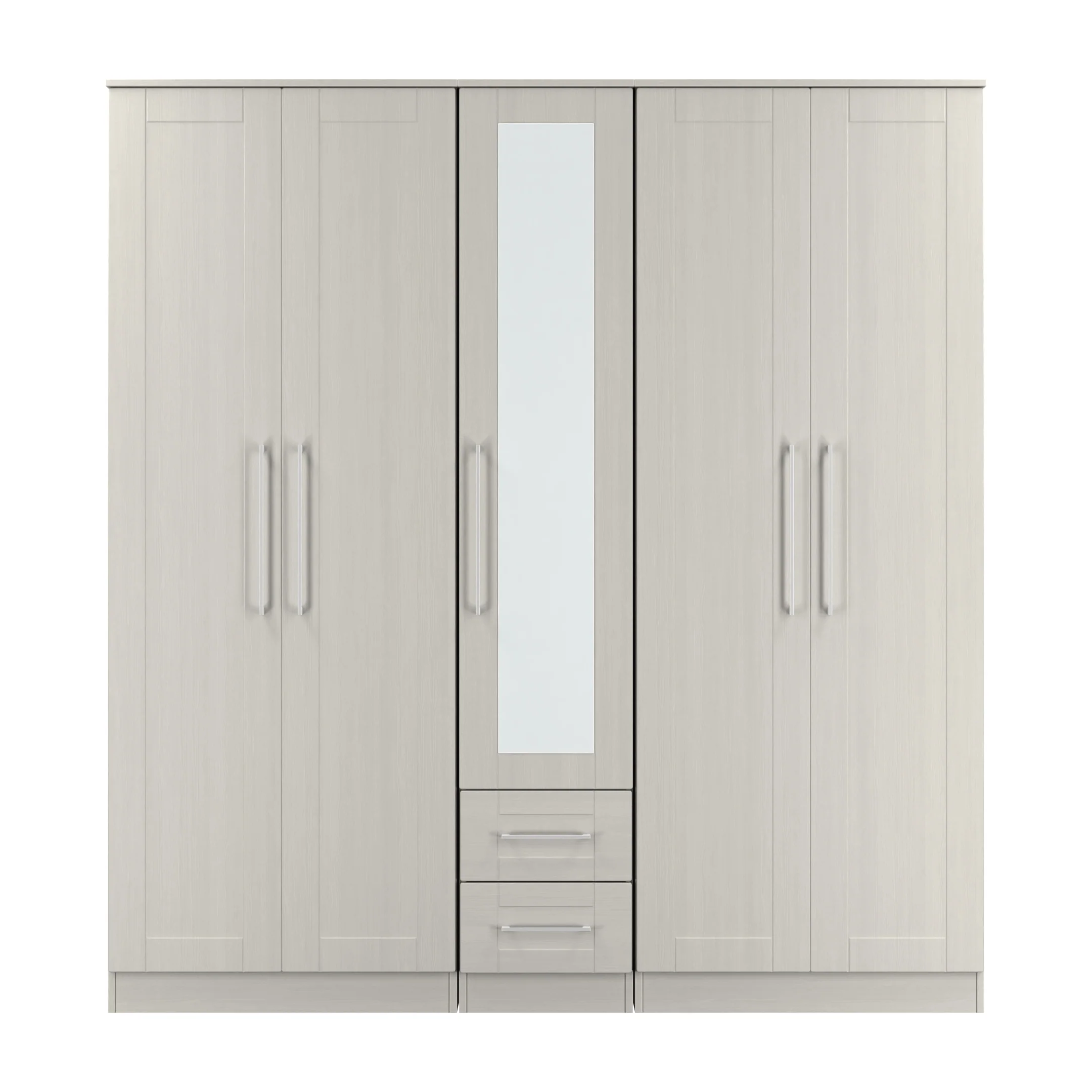 Malton Ready Assembled Tall 5 Door 2 Drawer 1 Mirror Wardrobe in Grey Ash - Image 2