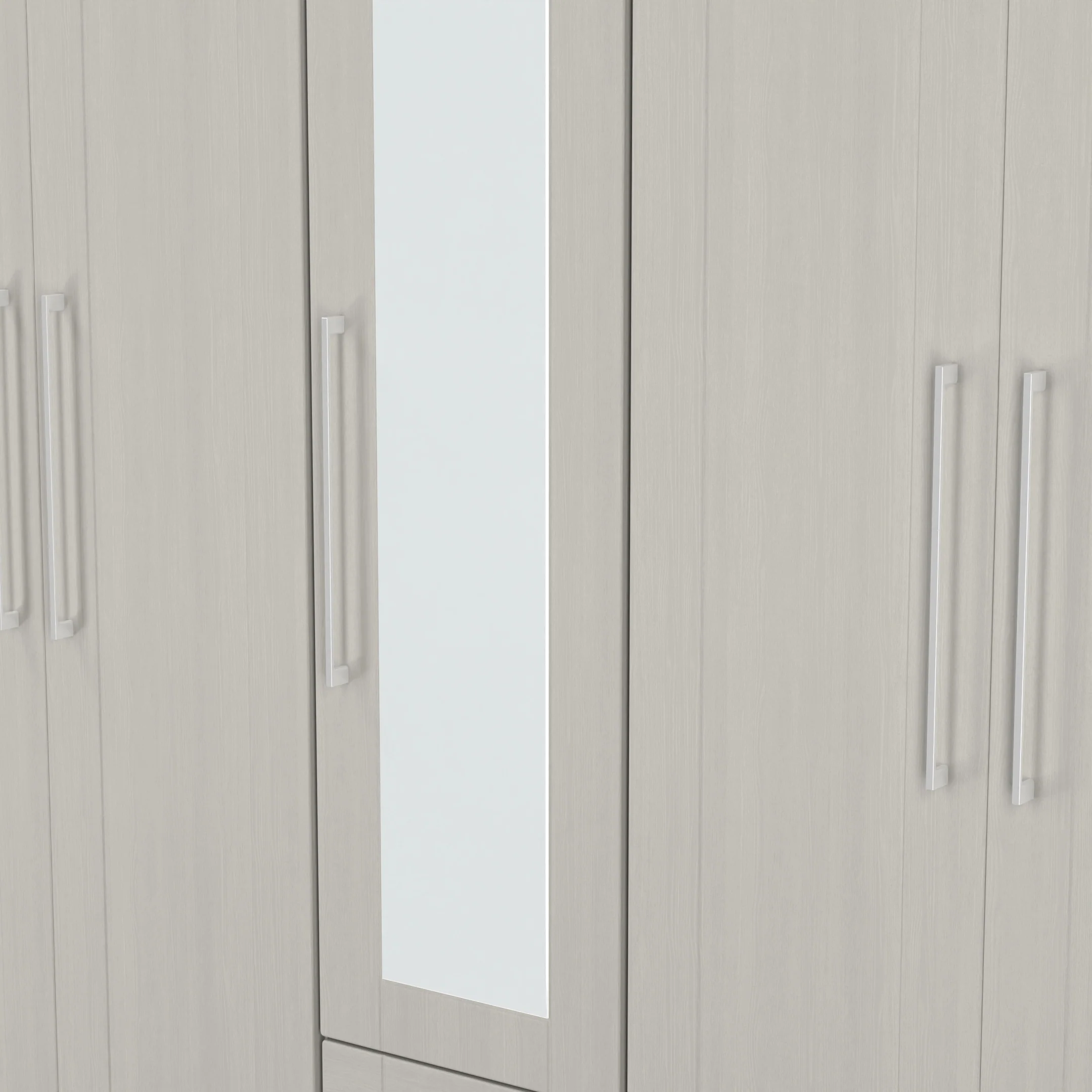 Malton Ready Assembled Tall 5 Door 2 Drawer 1 Mirror Wardrobe in Grey Ash - Image 5