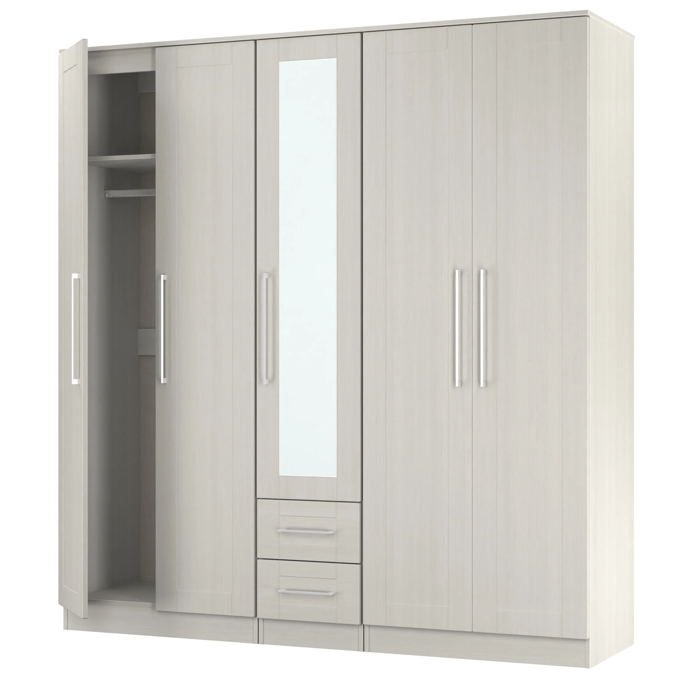 Malton Ready Assembled Tall 5 Door 2 Drawer 1 Mirror Wardrobe in Grey Ash - Image 6