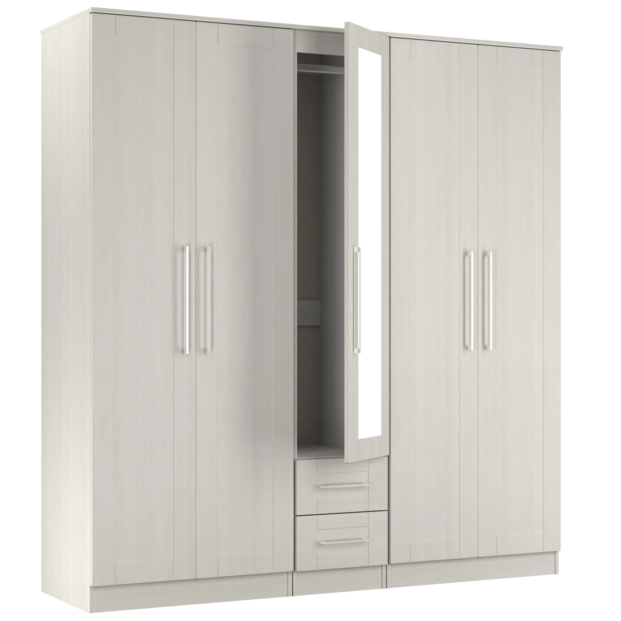 Malton Ready Assembled Tall 5 Door 2 Drawer 1 Mirror Wardrobe in Grey Ash - Image 7