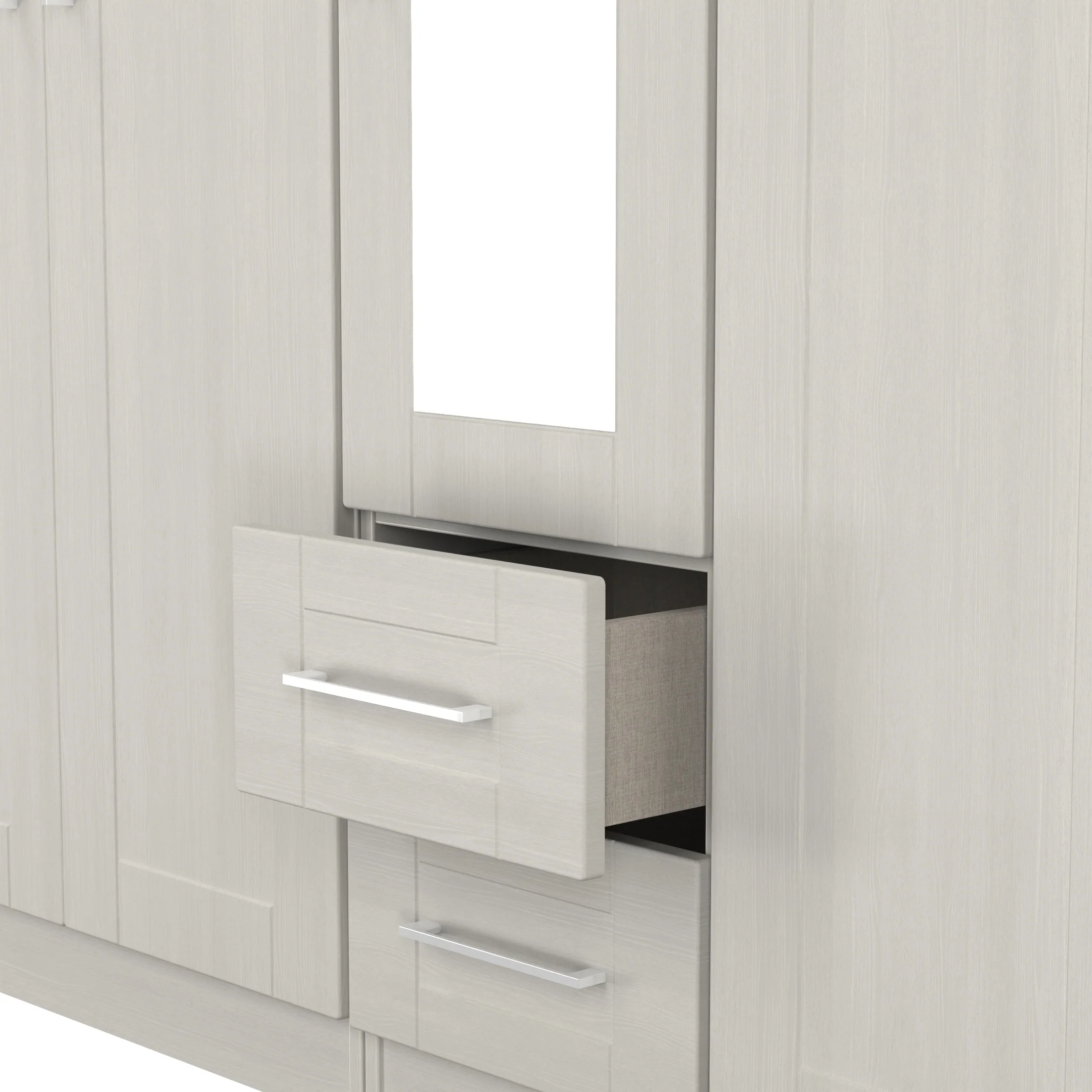 Malton Ready Assembled Tall 5 Door 2 Drawer 1 Mirror Wardrobe in Grey Ash - Image 8