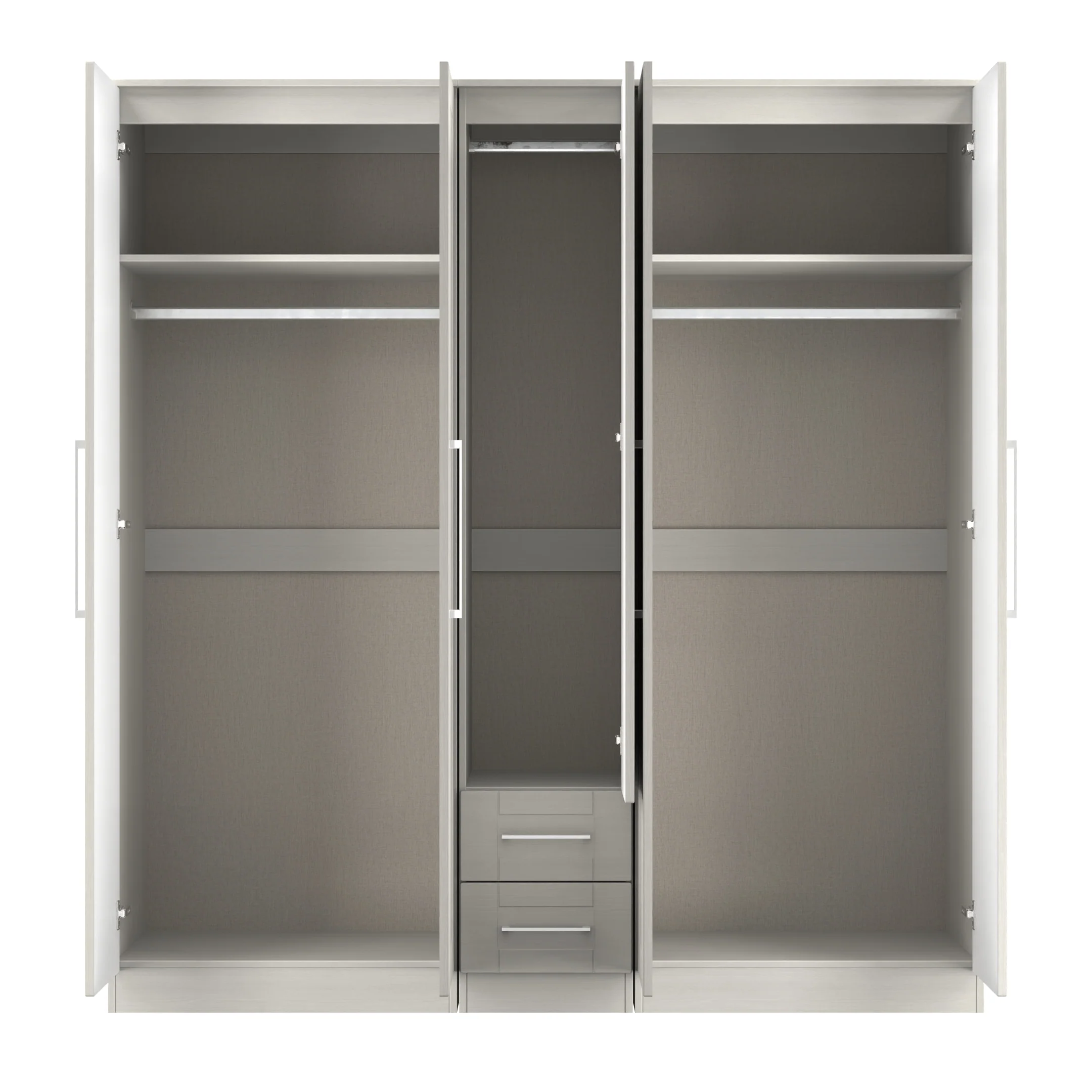 Malton Ready Assembled Tall 5 Door 2 Drawer 1 Mirror Wardrobe in Grey Ash - Image 9