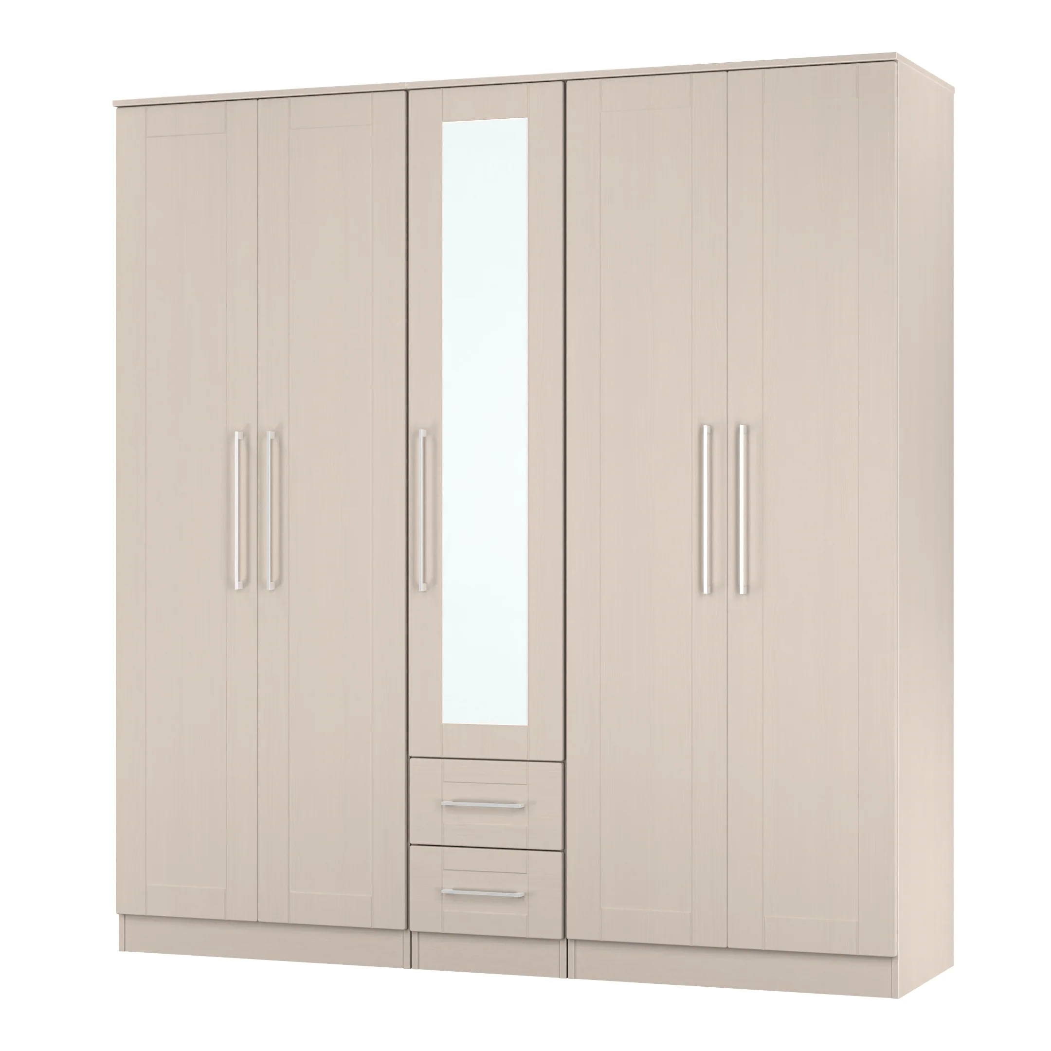 Malton Ready Assembled Tall 5 Door 2 Drawer 1 Mirror Wardrobe in Kashmir Ash - Image 4