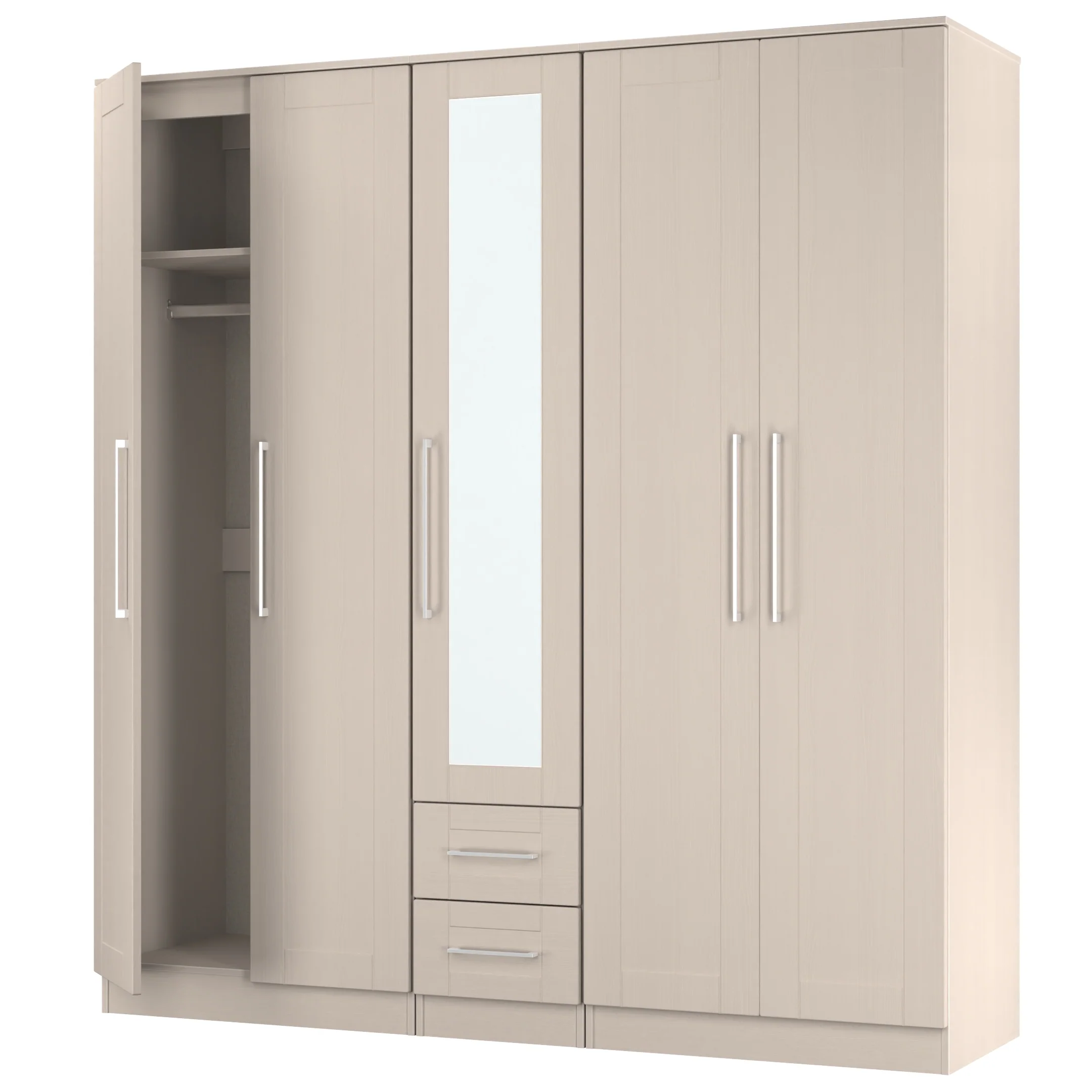 Malton Ready Assembled Tall 5 Door 2 Drawer 1 Mirror Wardrobe in Kashmir Ash - Image 6