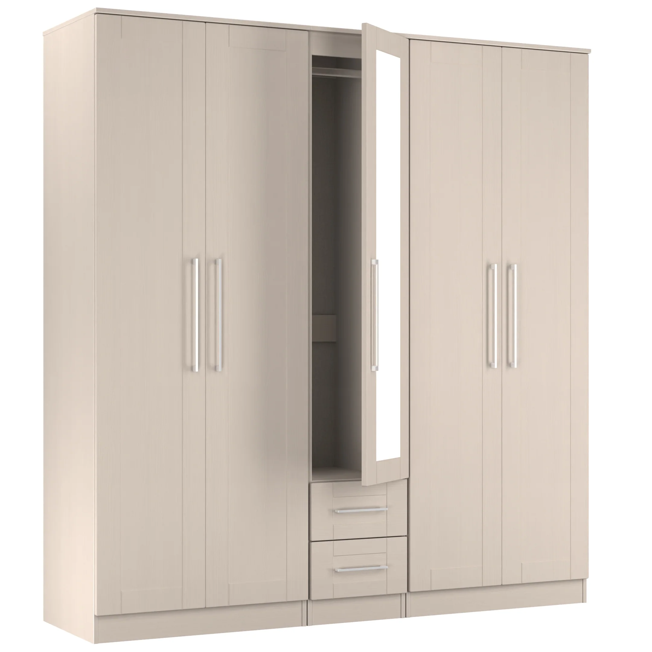 Malton Ready Assembled Tall 5 Door 2 Drawer 1 Mirror Wardrobe in Kashmir Ash - Image 7
