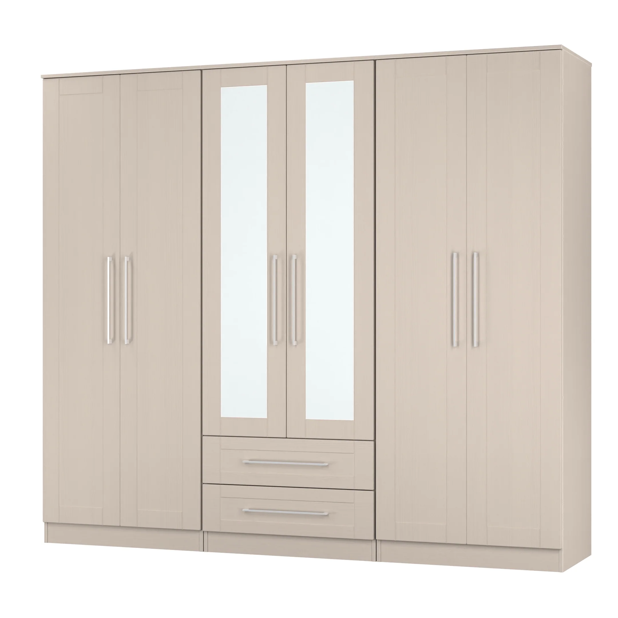 Malton Ready Assembled Tall 6 Door 2 Drawer 2 Mirror Wardrobe In Kashmir Ash - Image 4