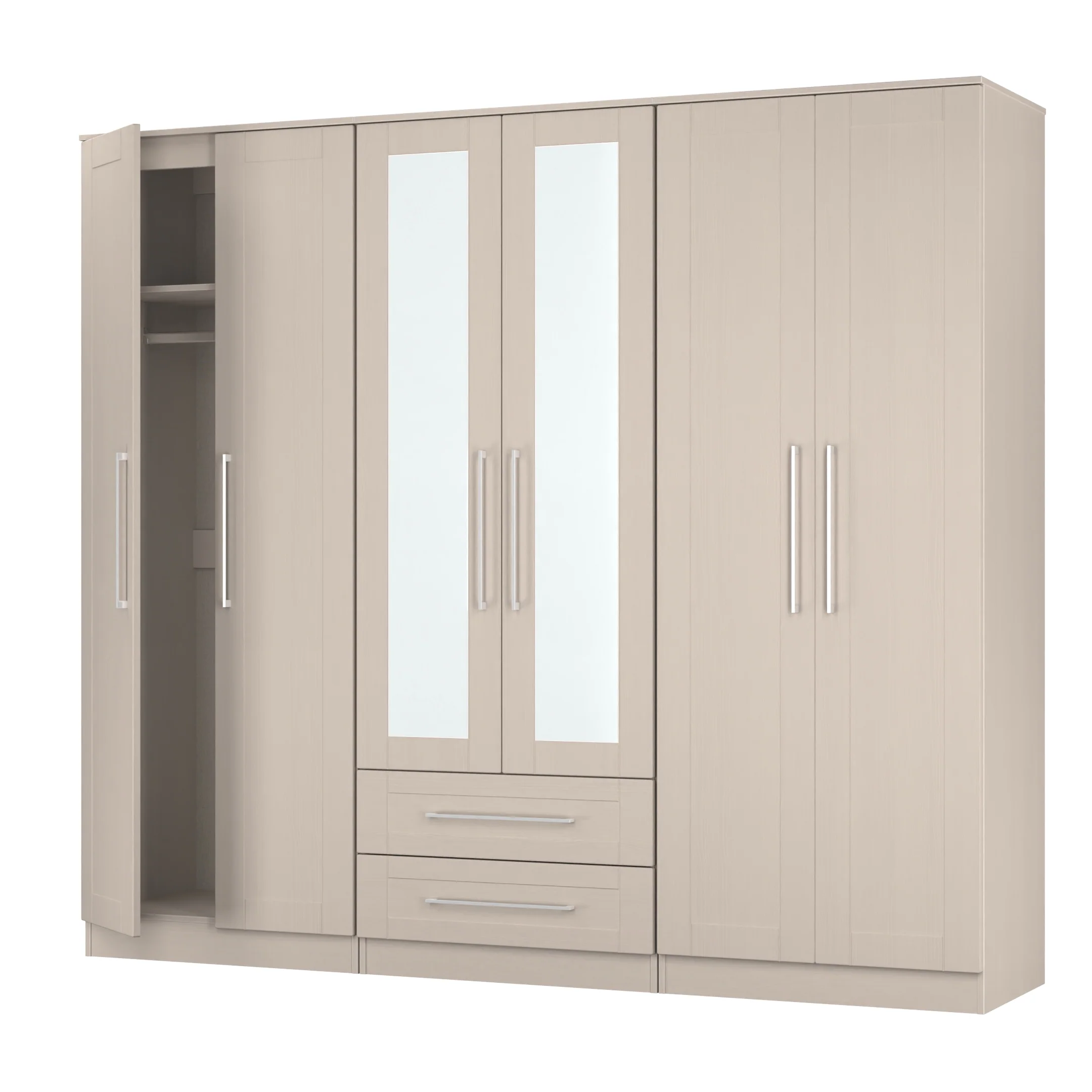Malton Ready Assembled Tall 6 Door 2 Drawer 2 Mirror Wardrobe In Kashmir Ash - Image 6