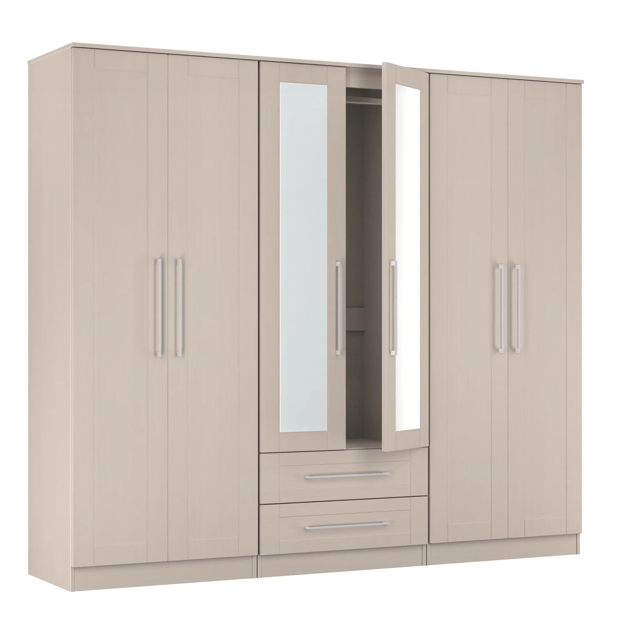 Malton Ready Assembled Tall 6 Door 2 Drawer 2 Mirror Wardrobe In Kashmir Ash - Image 7